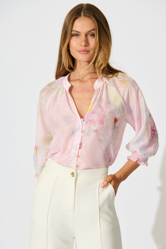 Martisha Top in Light Pink Floral