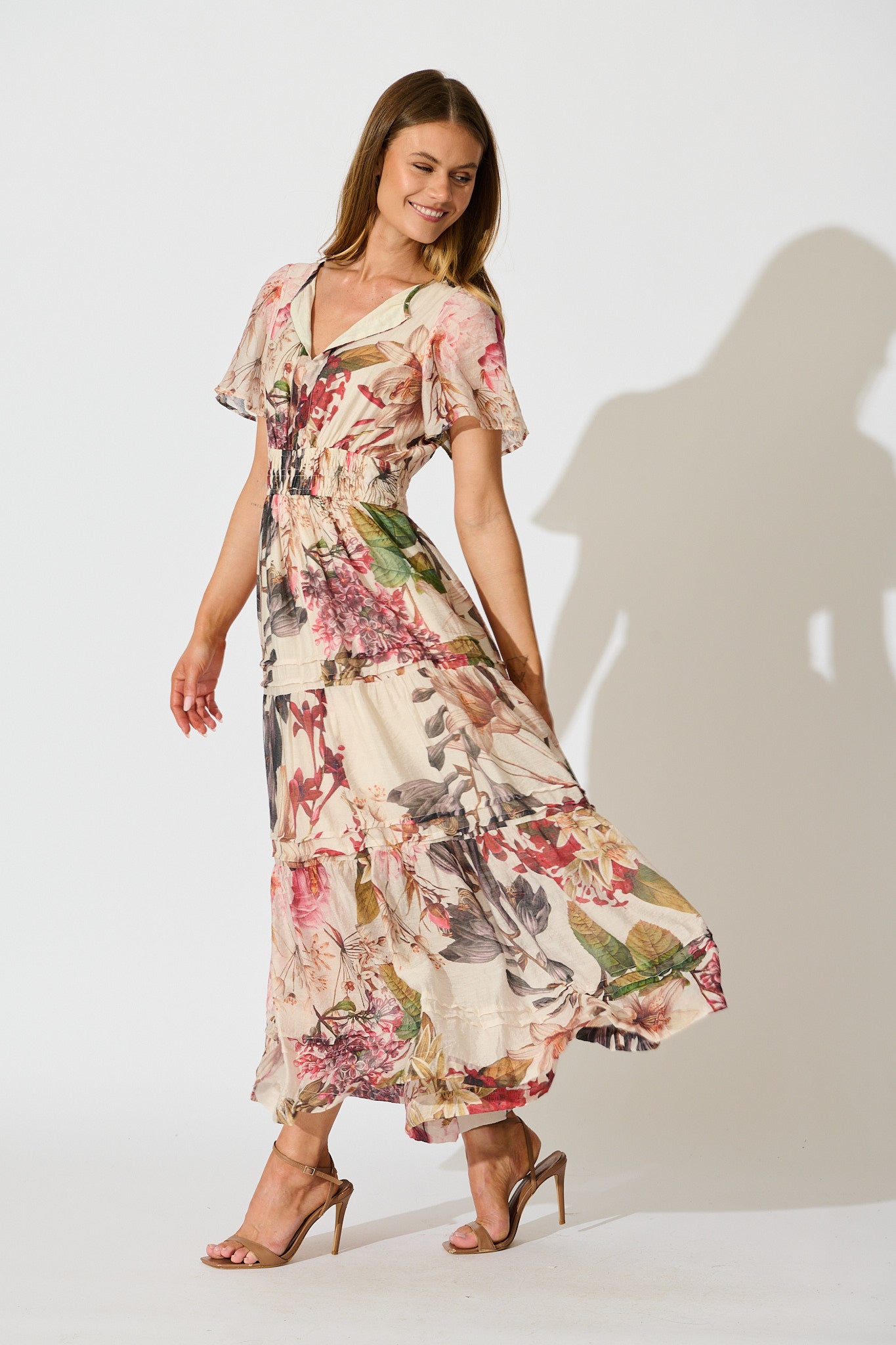 Catania Maxi Dress in Cream with Multi Floral