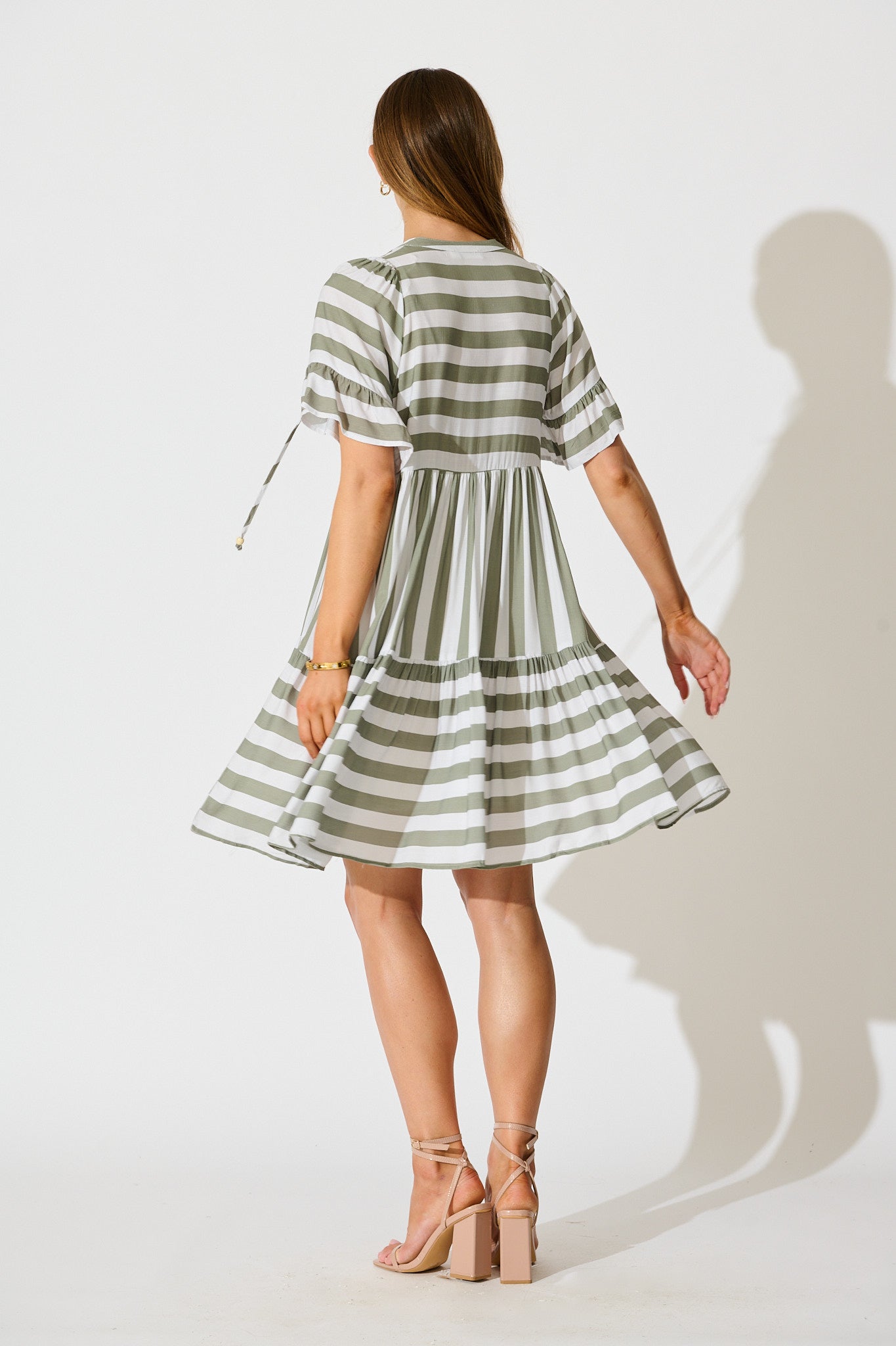 Northcote Smock Dress in Green with White Stripe