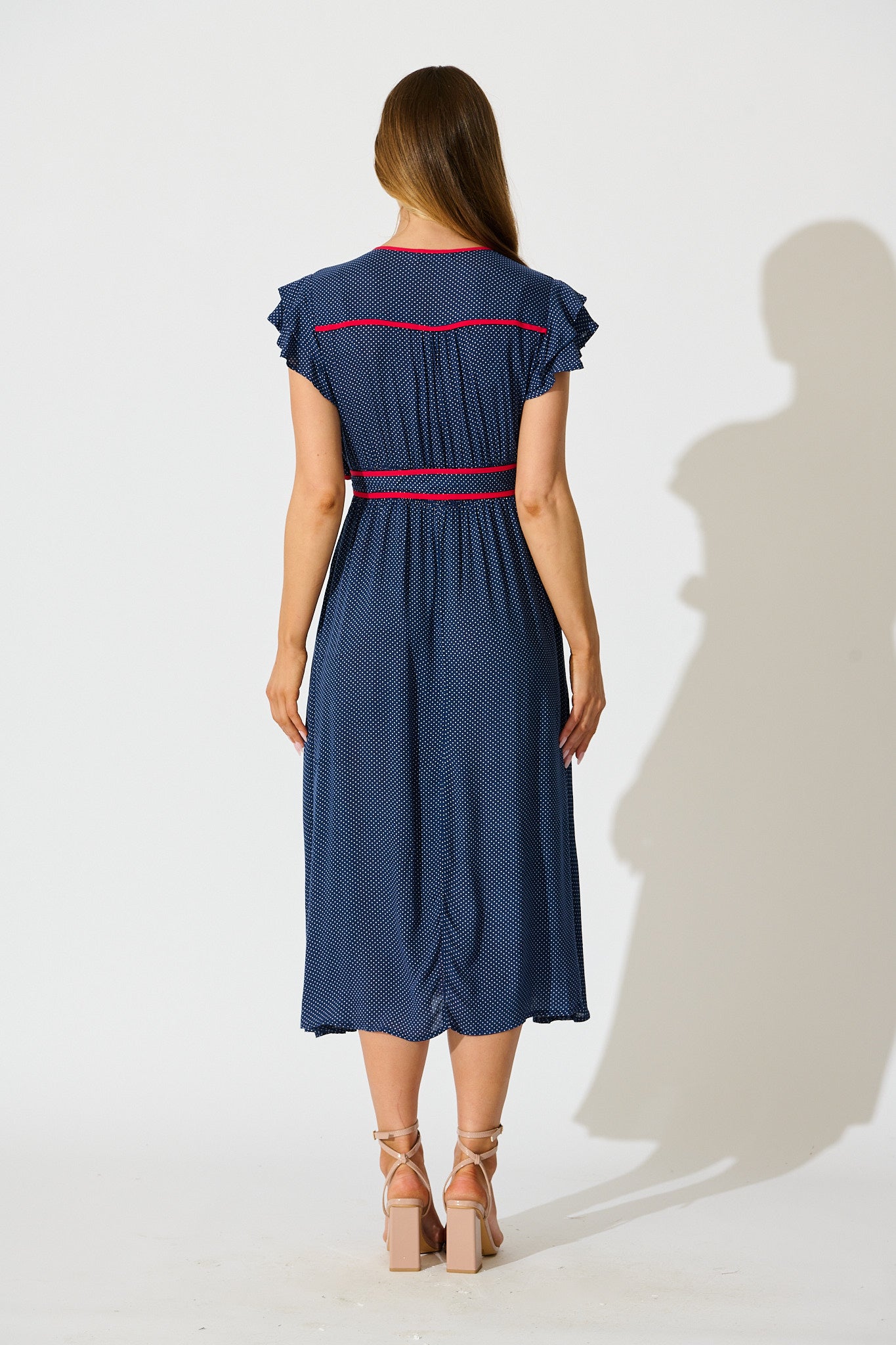 Inara Midi Dress in Navy with Polka Dot