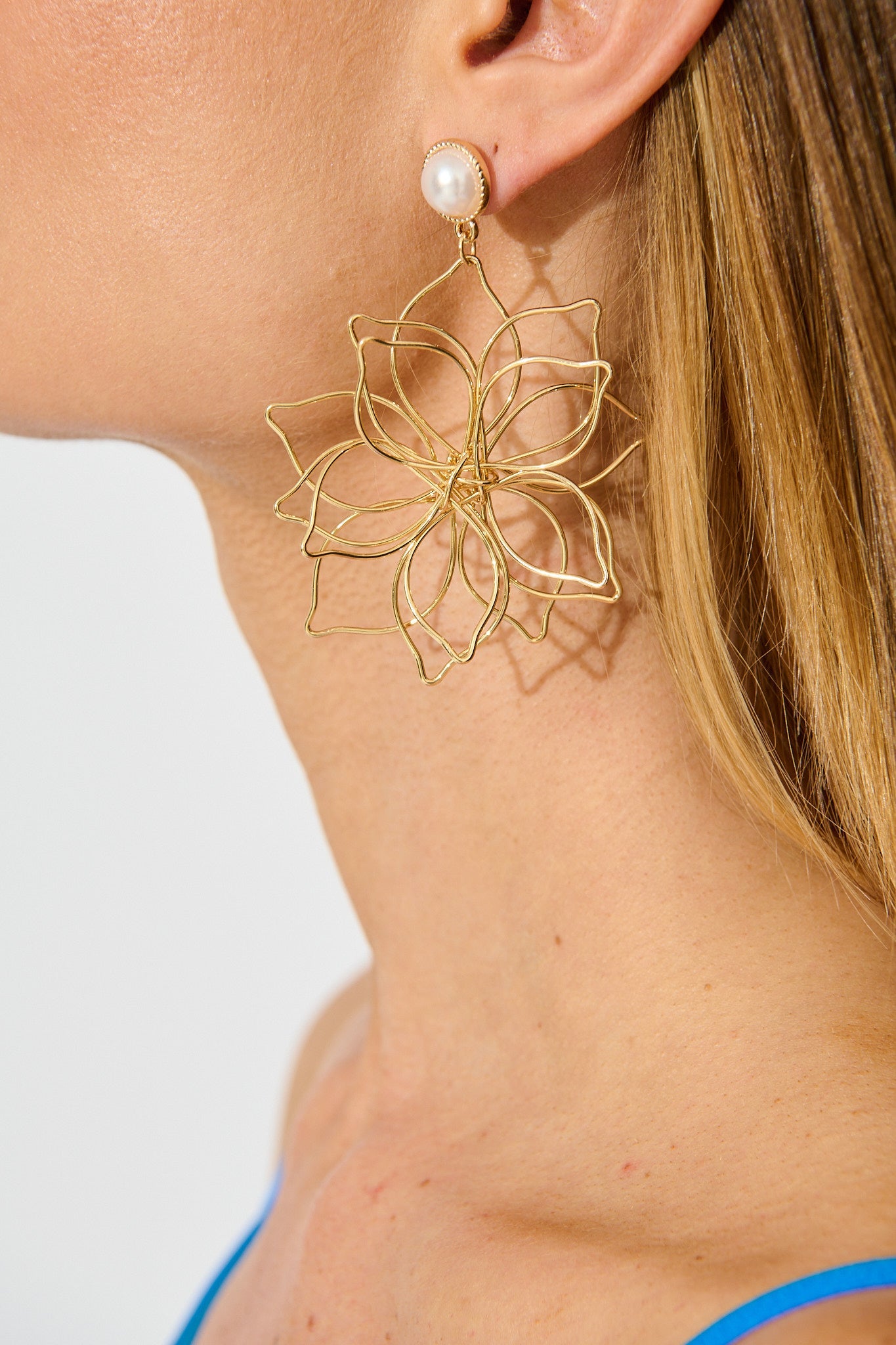 Costa Floral Drop Earrings in Gold with Pearl