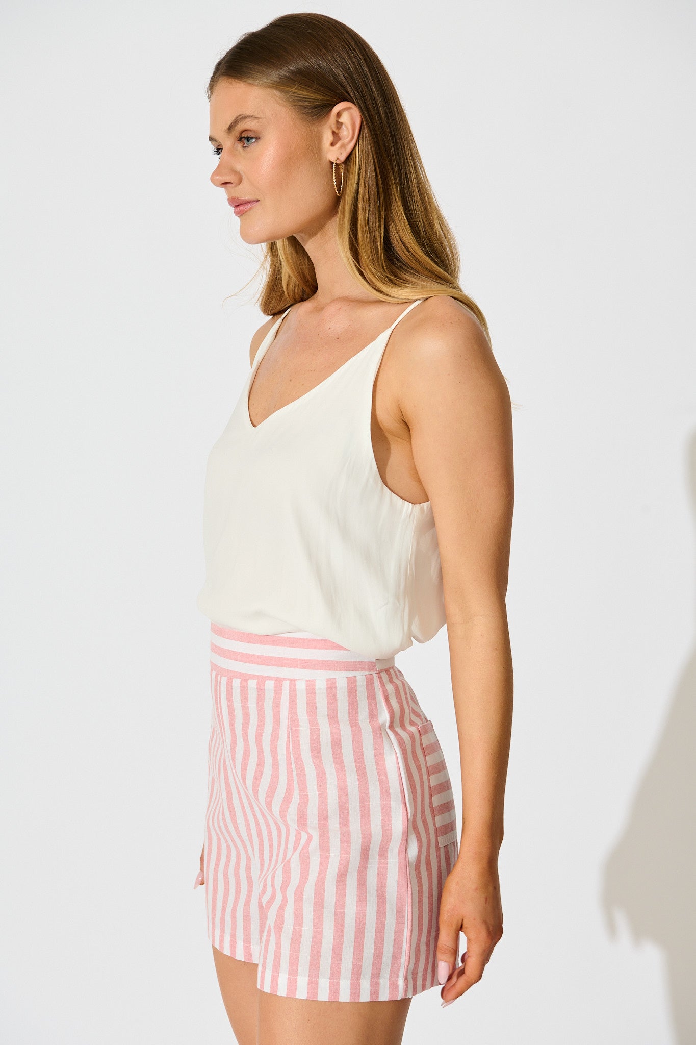 Leila Short in Pink Stripe Cotton Blend