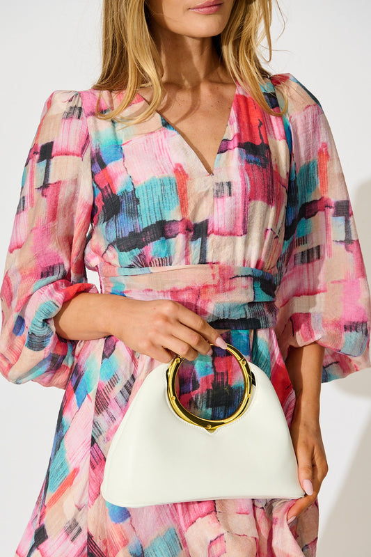 Milly Ring Detail Clutch Bag in White