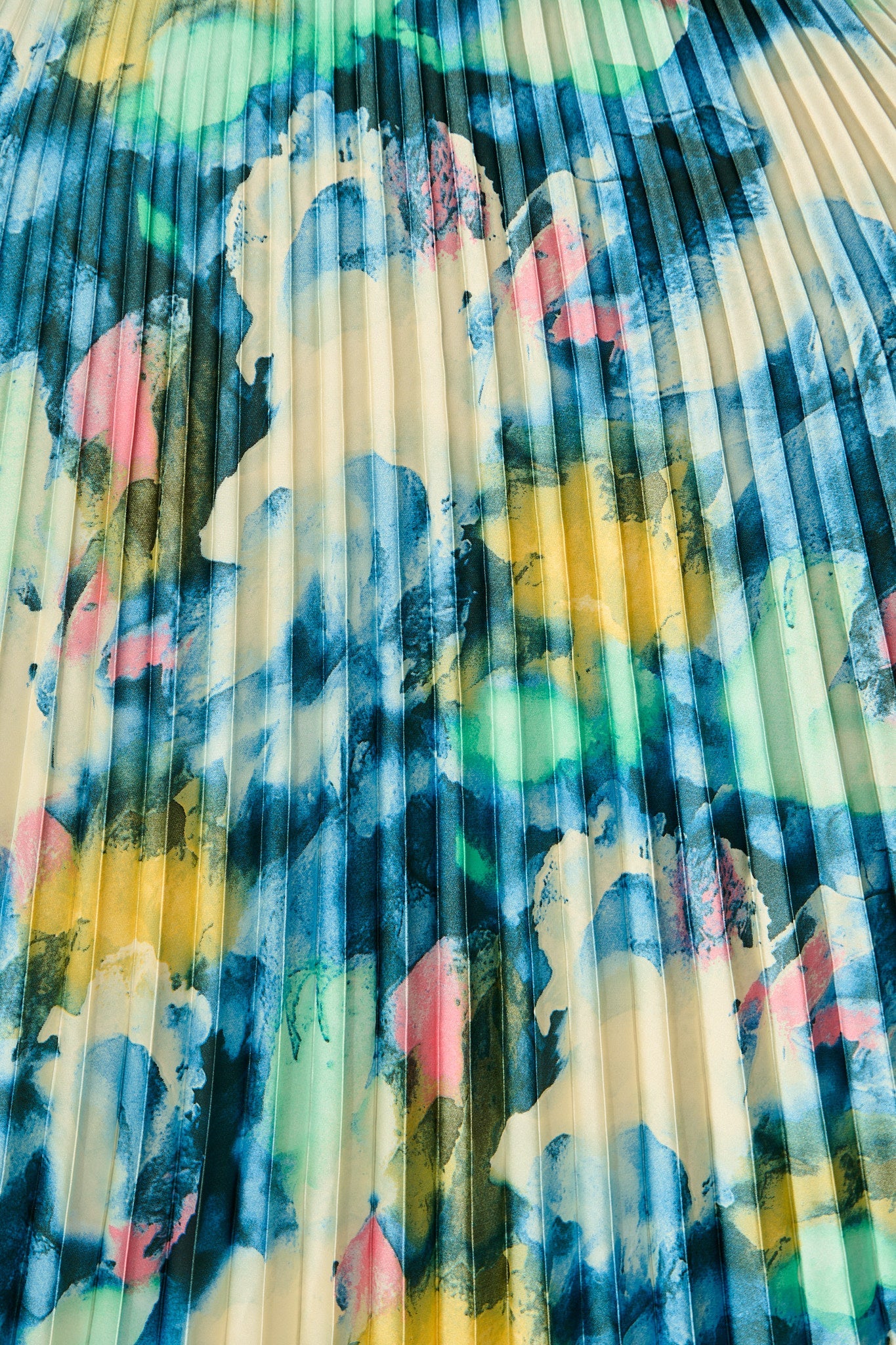 Allison Midi Pleat Skirt in Blue Multi Watercolour Satin