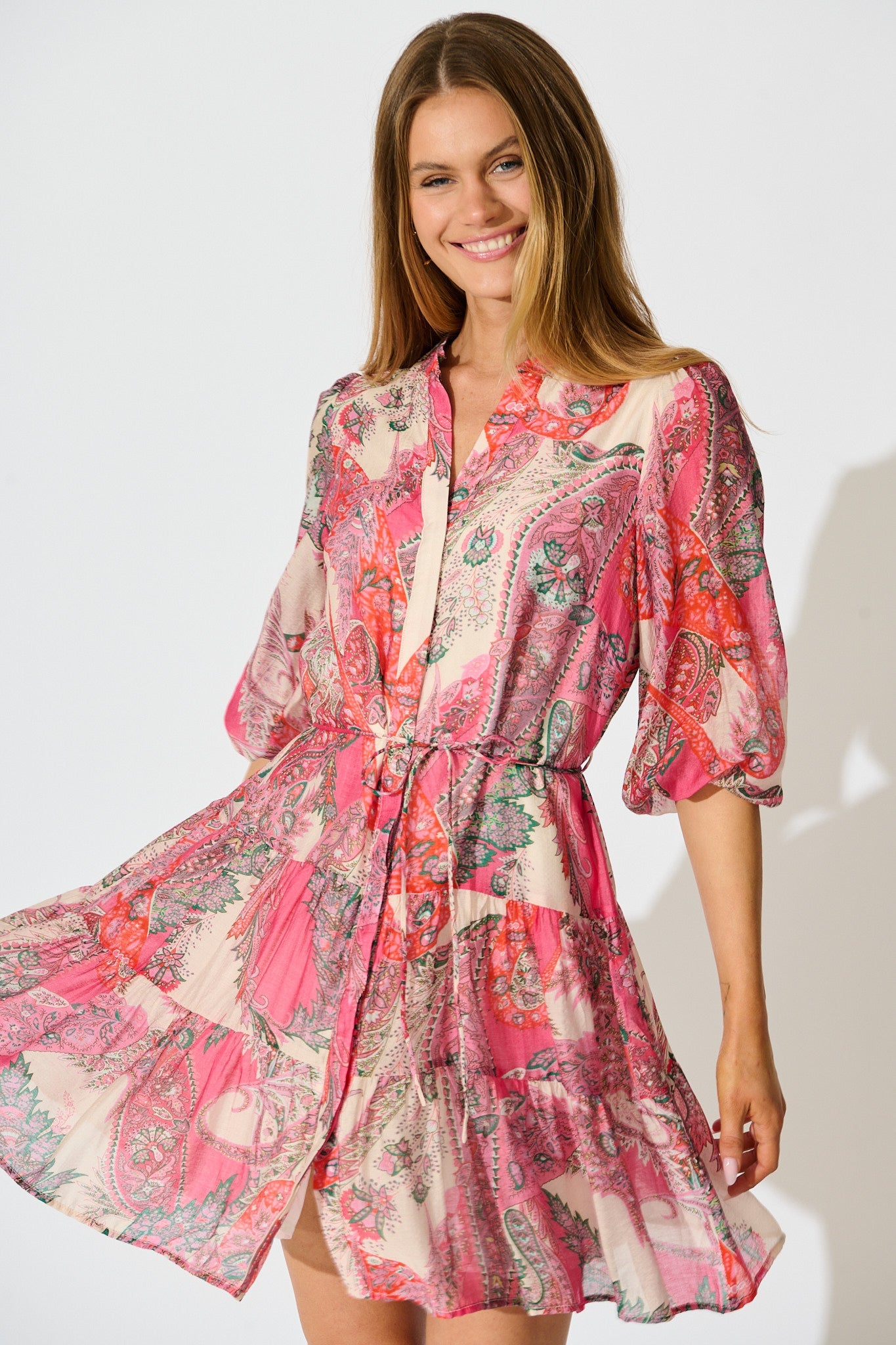 Imelda Dress in Multi Pink Print