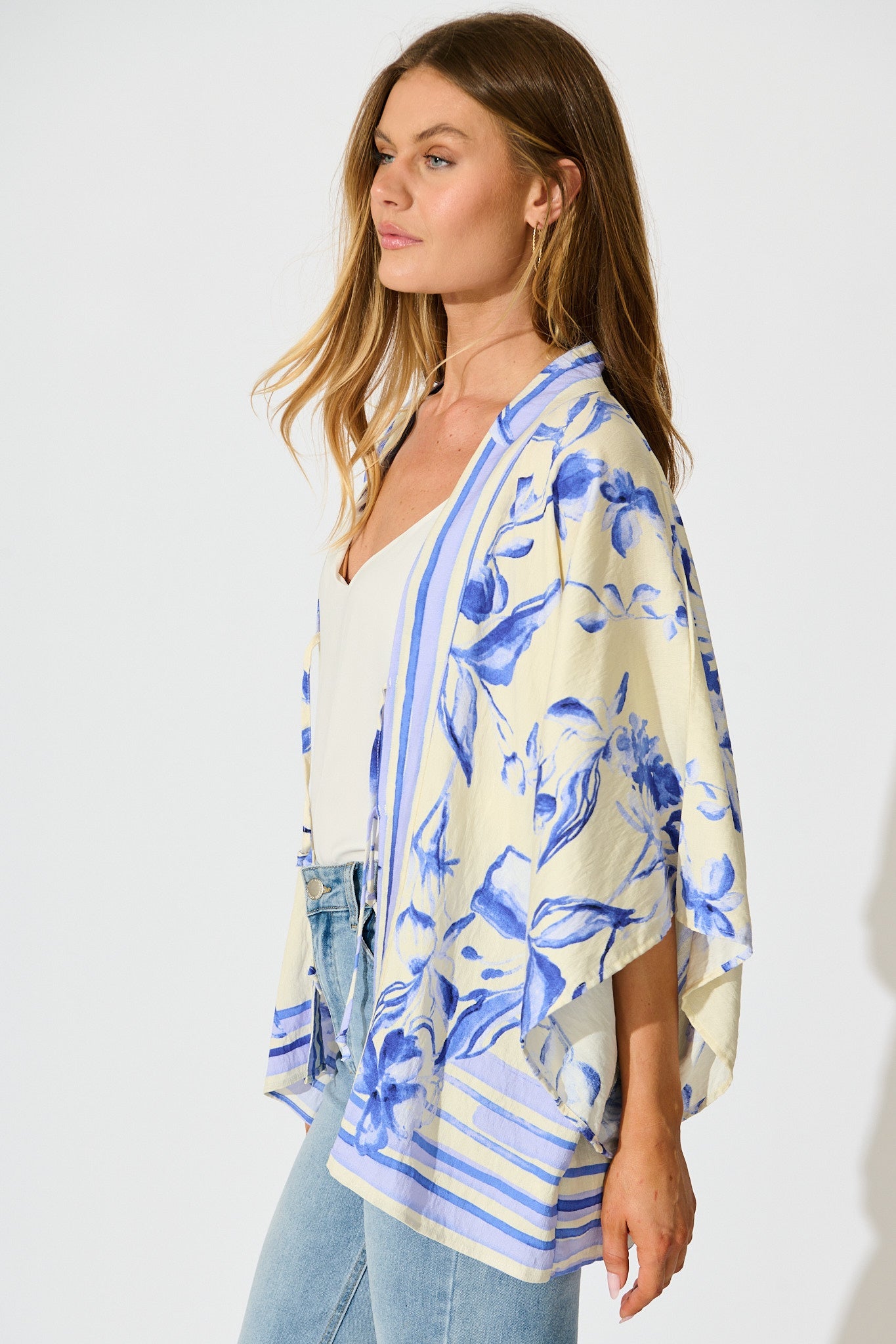Wren Kimono Top in Blue Floral
