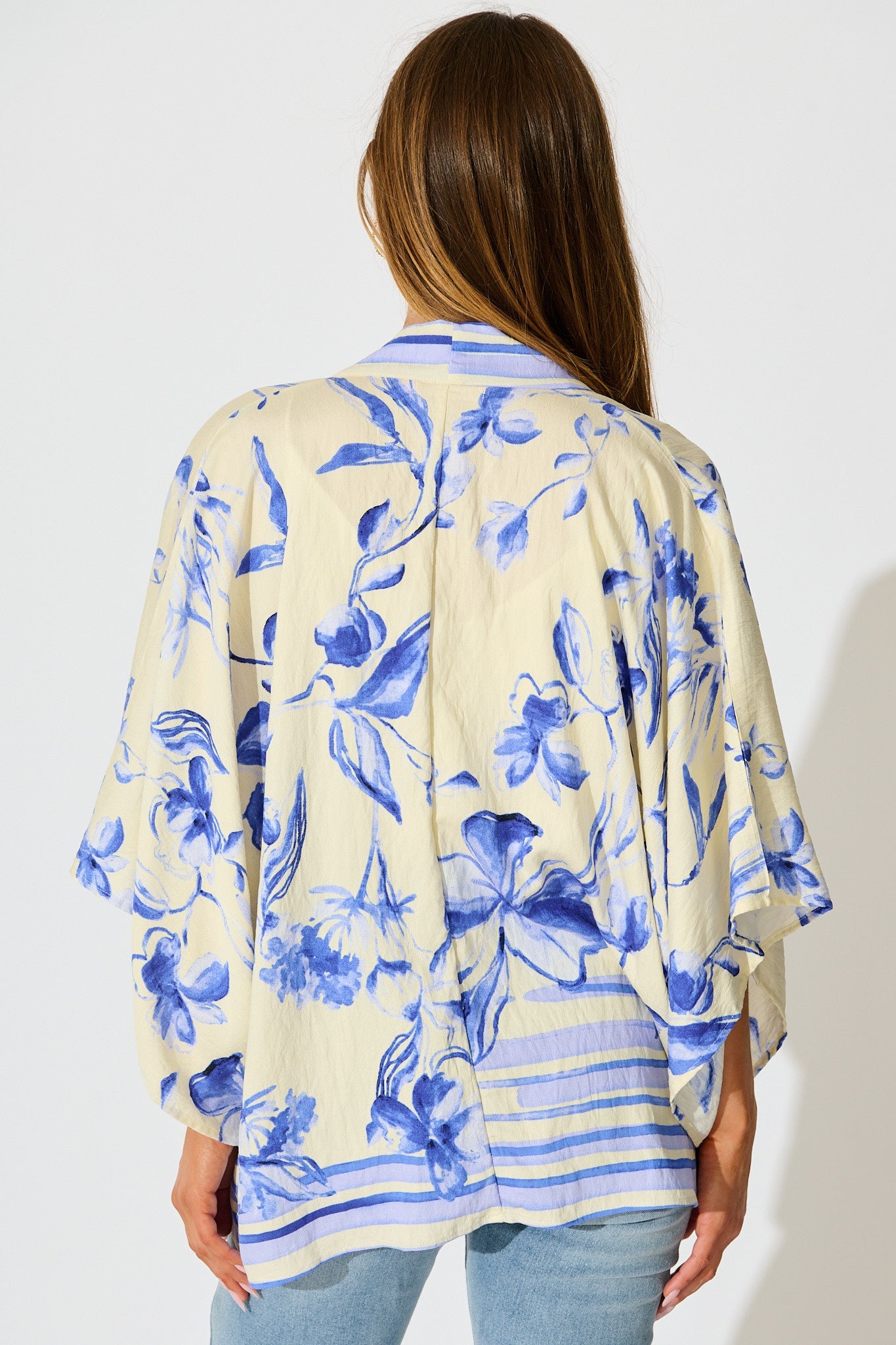Wren Kimono Top in Blue Floral