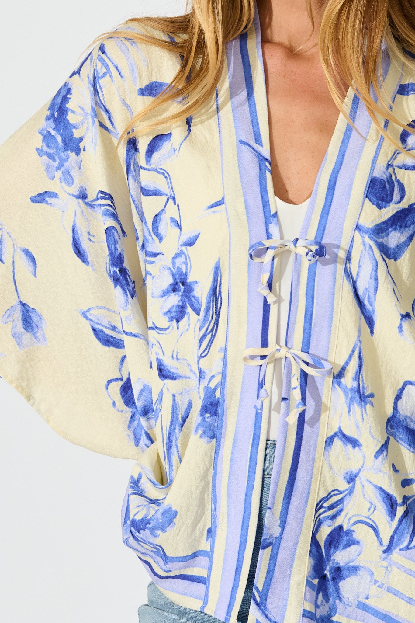 Wren Kimono Top in Blue Floral