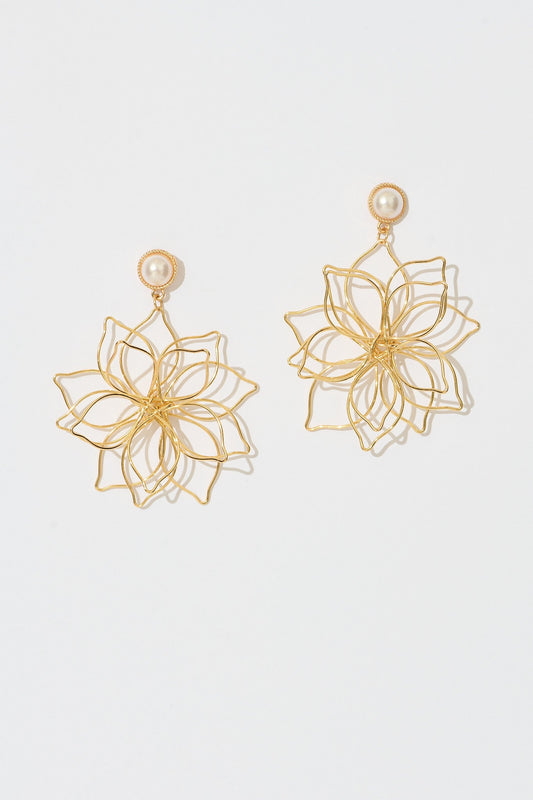 Costa Floral Drop Earrings in Gold with Pearl