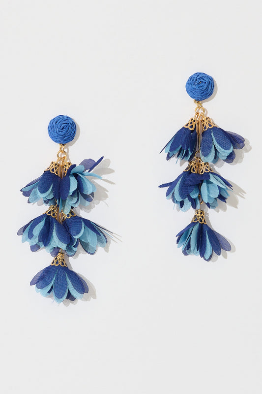 Percy Drop Petal Earrings in Multi Blue