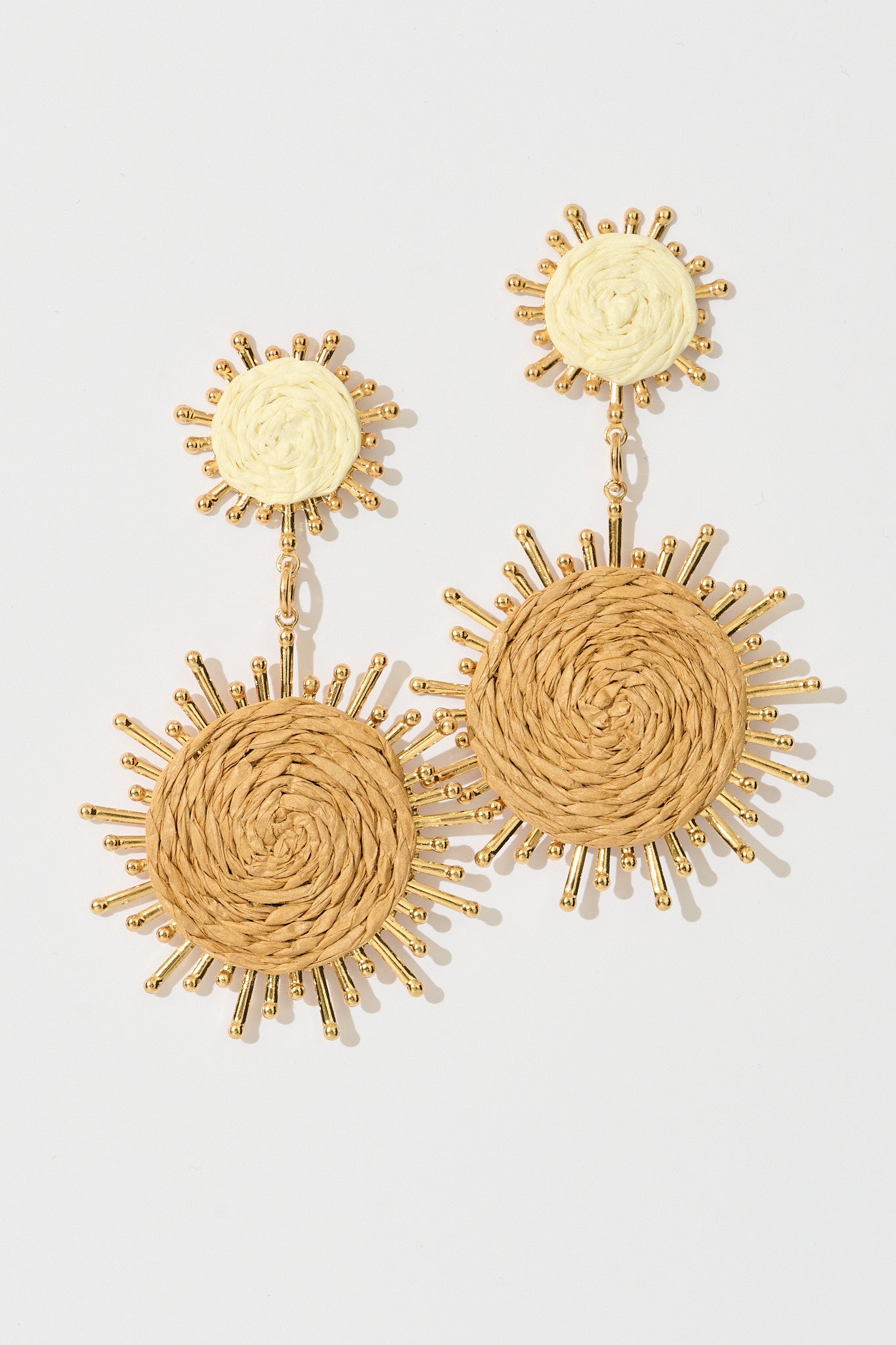 Esme Drop Earrings in Natural Raffia with Gold Accent