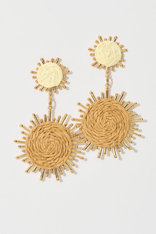 Esme Drop Earrings in Natural Raffia with Gold Accent
