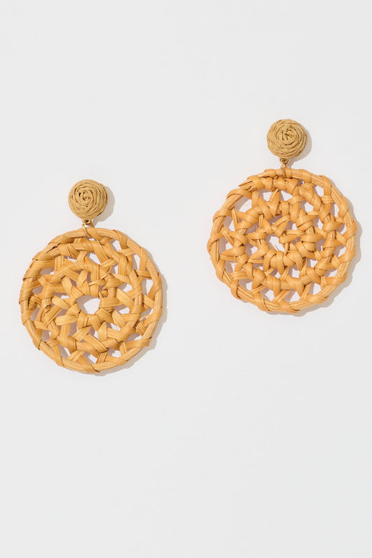 Leana Drop Earrings in Natural Raffia with Gold Accent