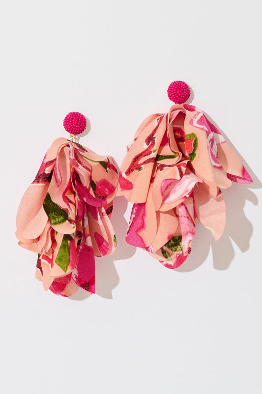 Giselle Drop Earrings in Blush with Pink Floral