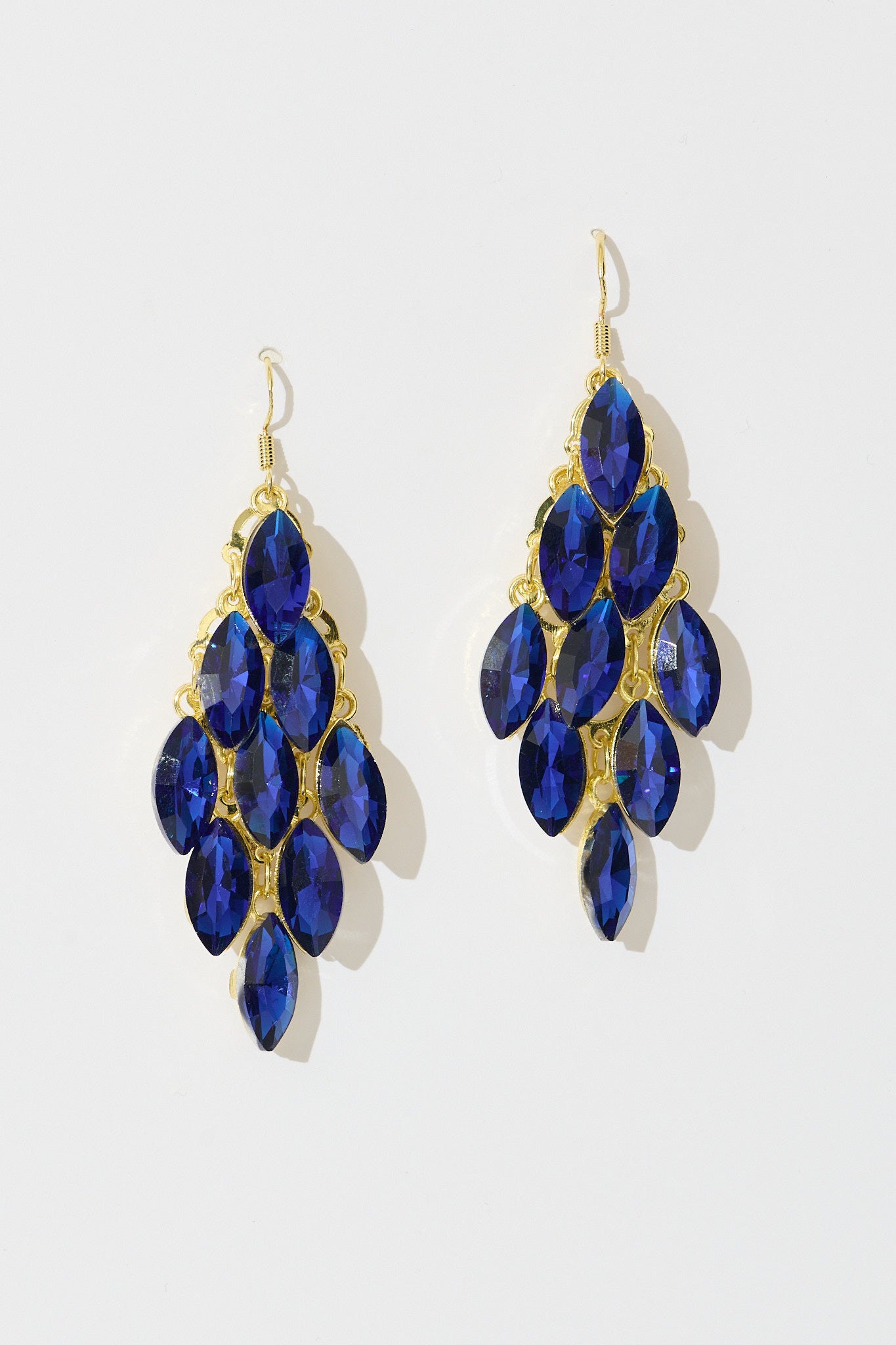 Tanya Drop Earrings in Gold with Navy Stones
