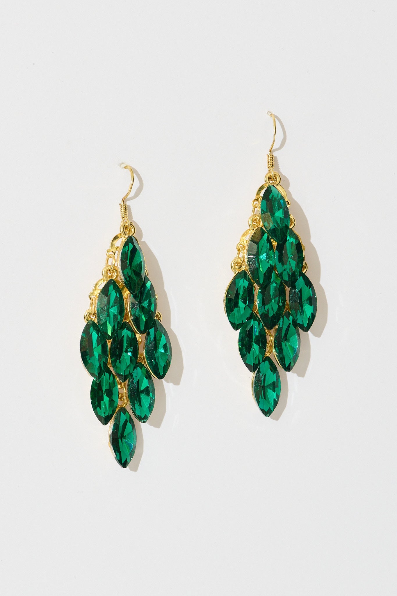 Tanya Drop Earrings in Gold with Emerald Stones
