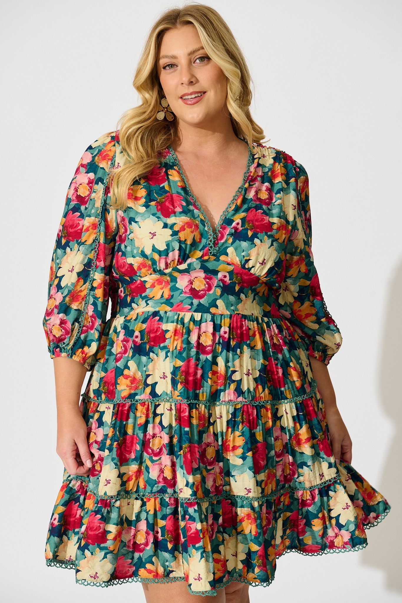 Camelia Dress in Jade Floral Print