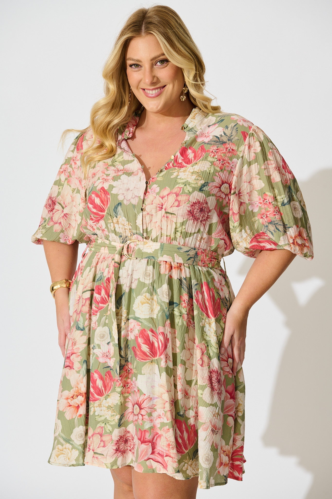 Vintage Blossom Dress in Sage with Blush Floral