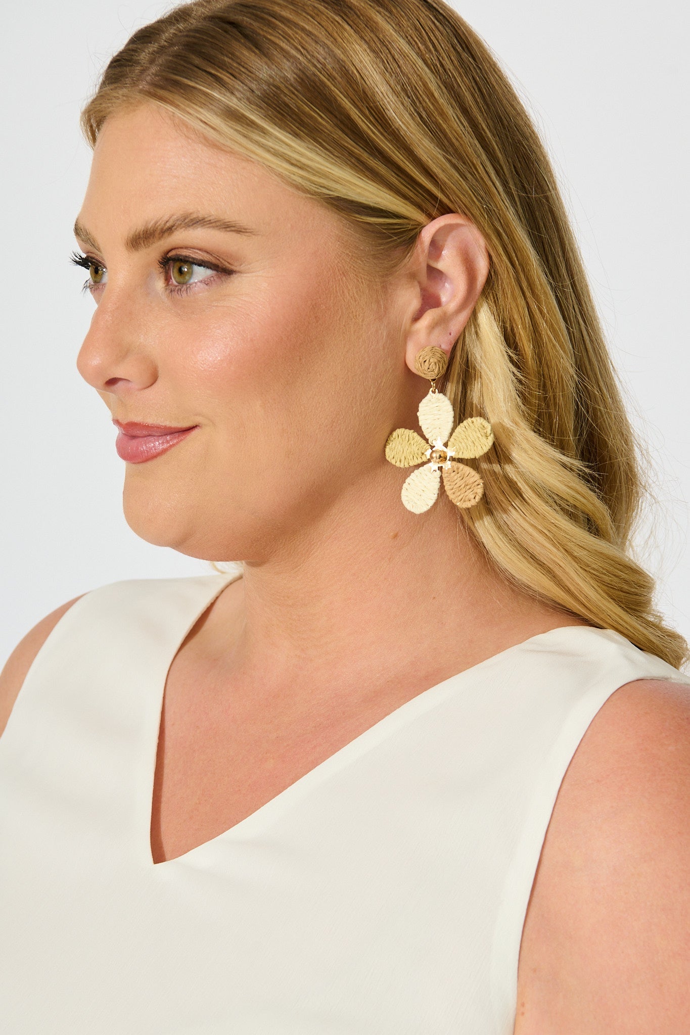 Isolde Drop Earrings in Multi Brown Raffia