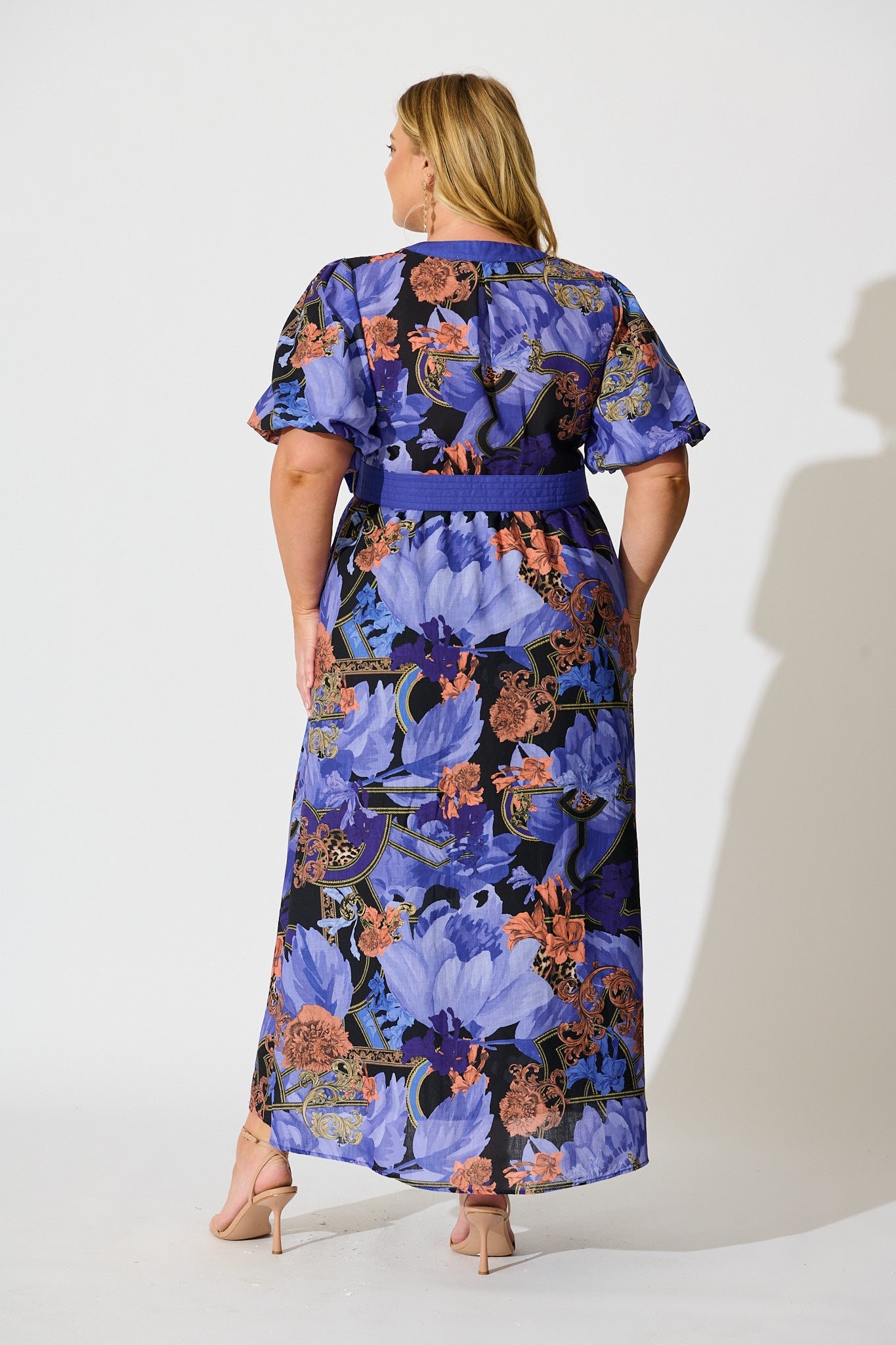 Mystical Bloom Maxi Dress in Blue with Multi Linen Blend