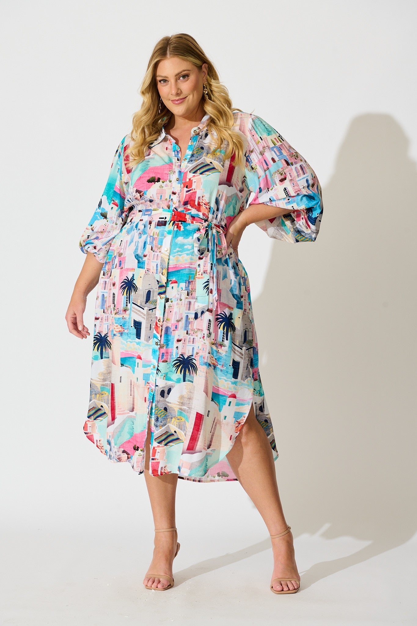 Francy Midi Shirt Dress in Multi Print