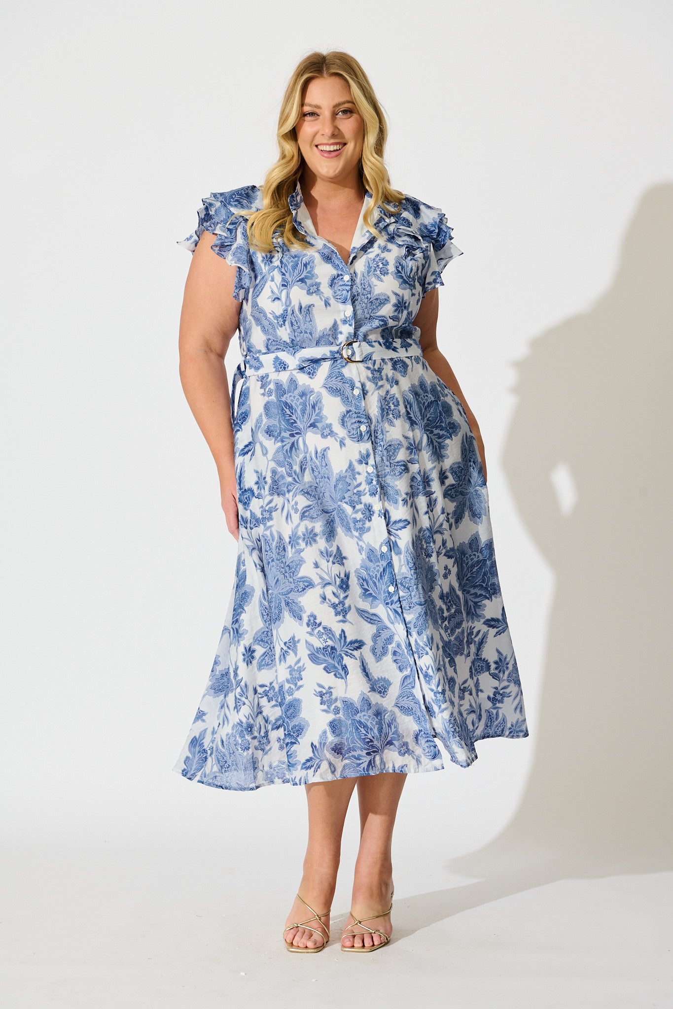 Roseabelle Midi Dress in Blue Leaf Print