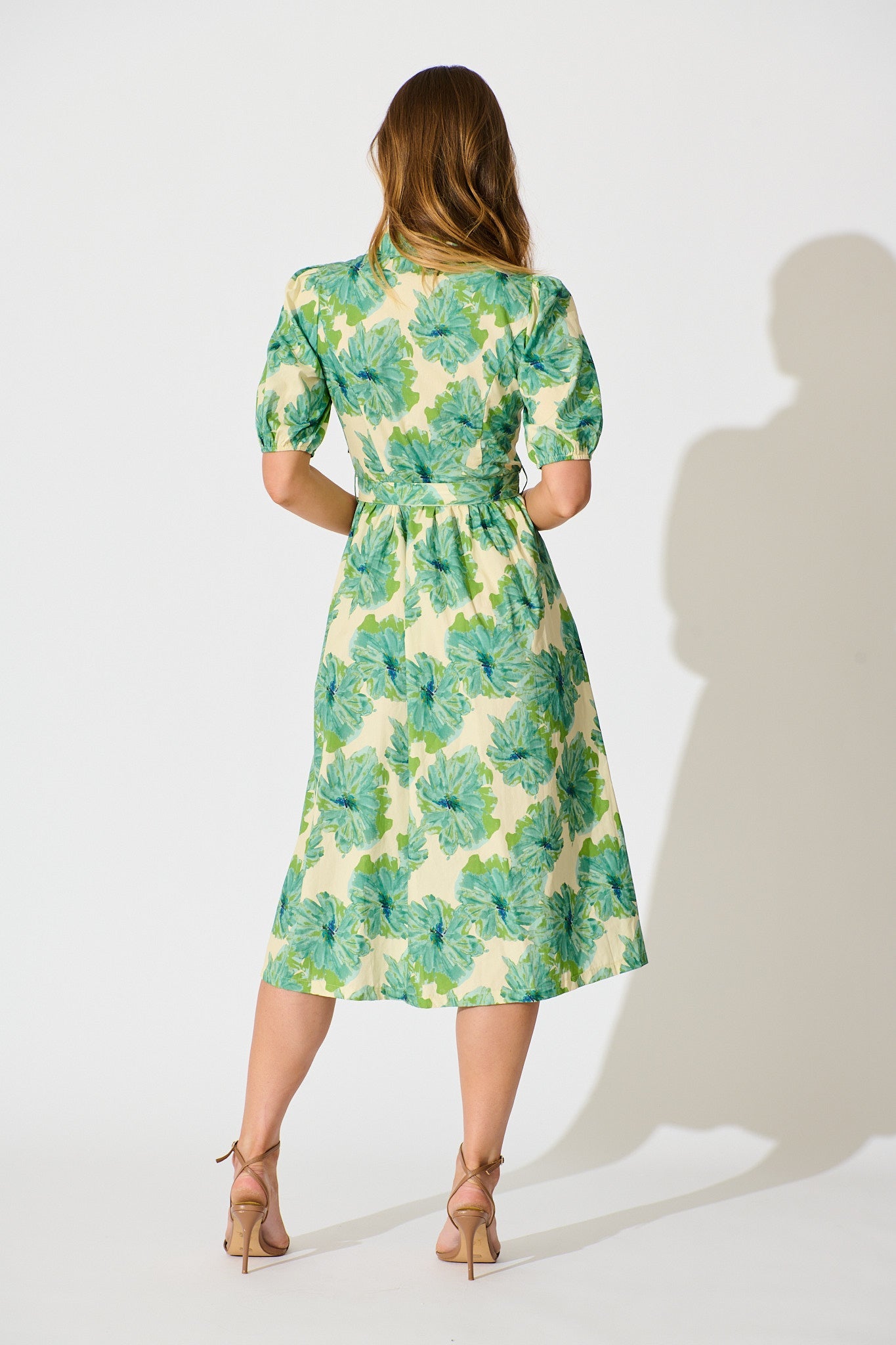Arleth Midi Dress in Green Floral Print Cotton