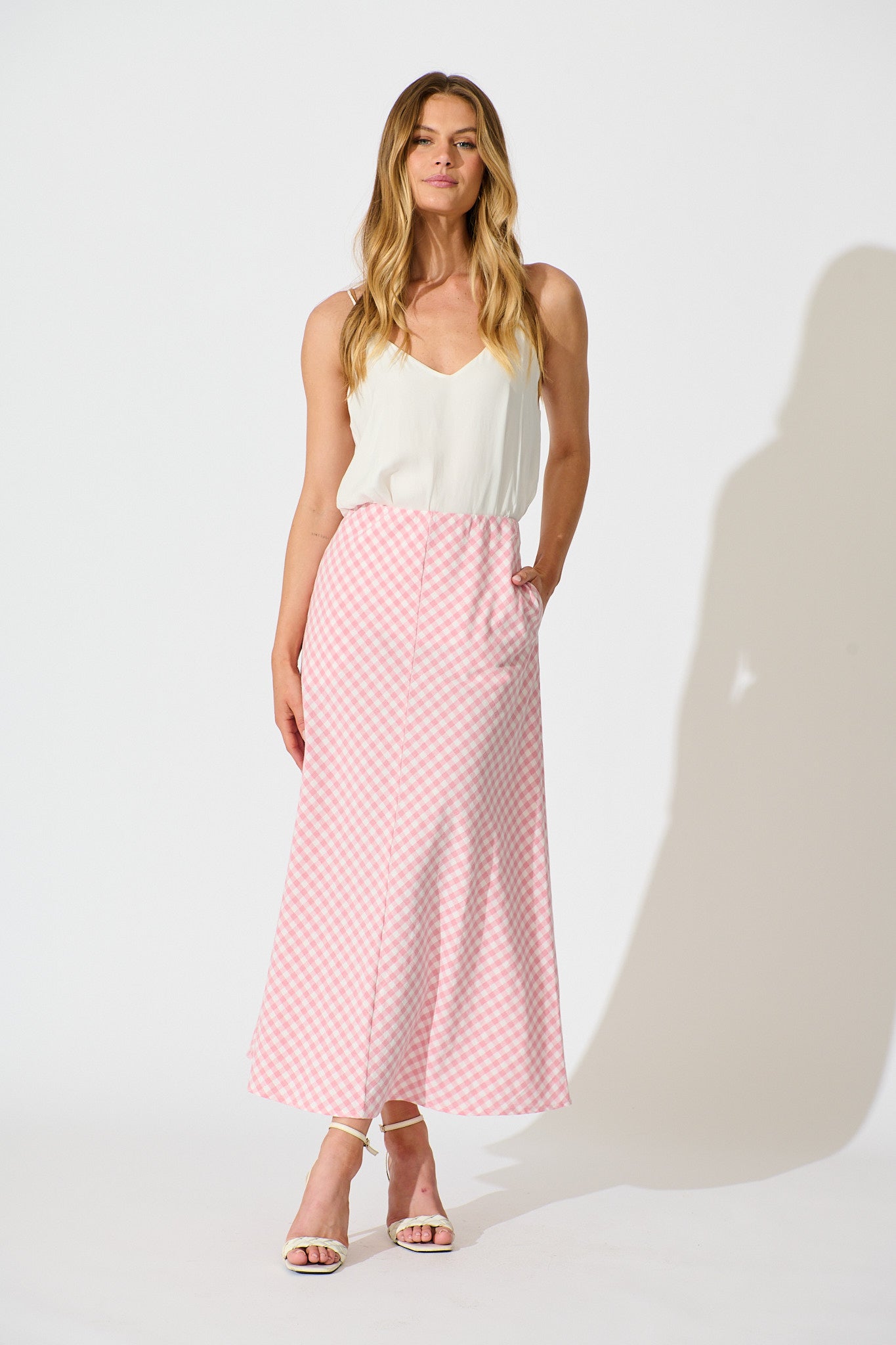 Amor Maxi Skirt in Pink and White Gingham Cotton