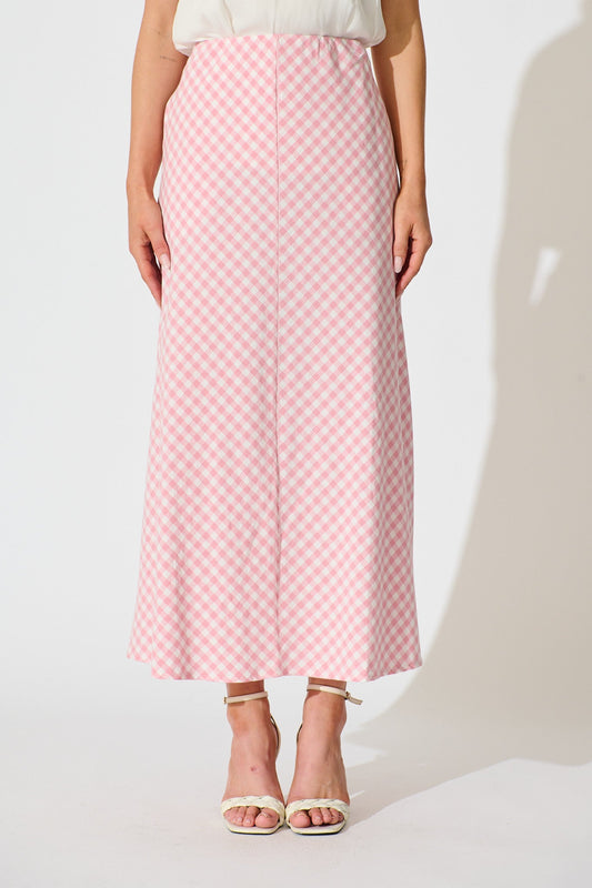 Amor Maxi Skirt in Pink and White Gingham Cotton