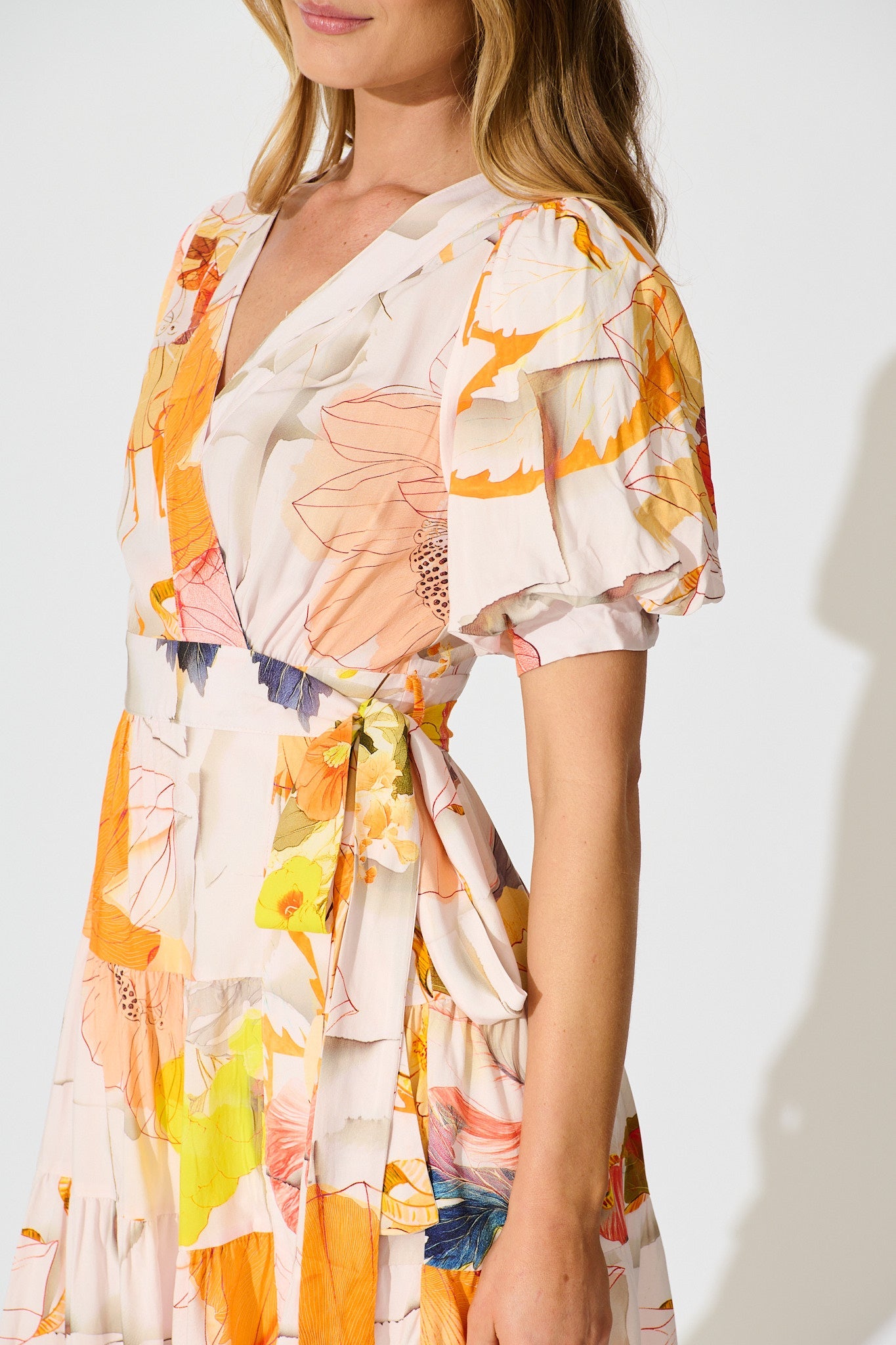 Katarina Wrap Dress in Orange Multi Floral