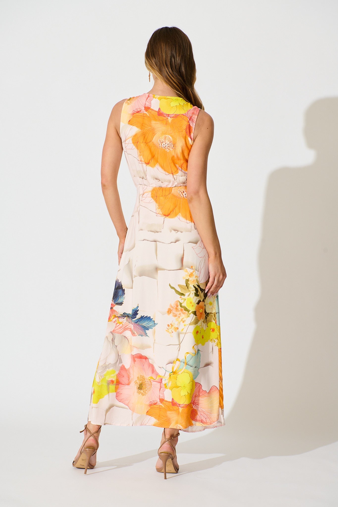 Oriana Maxi Wrap Dress in Orange Multi Floral