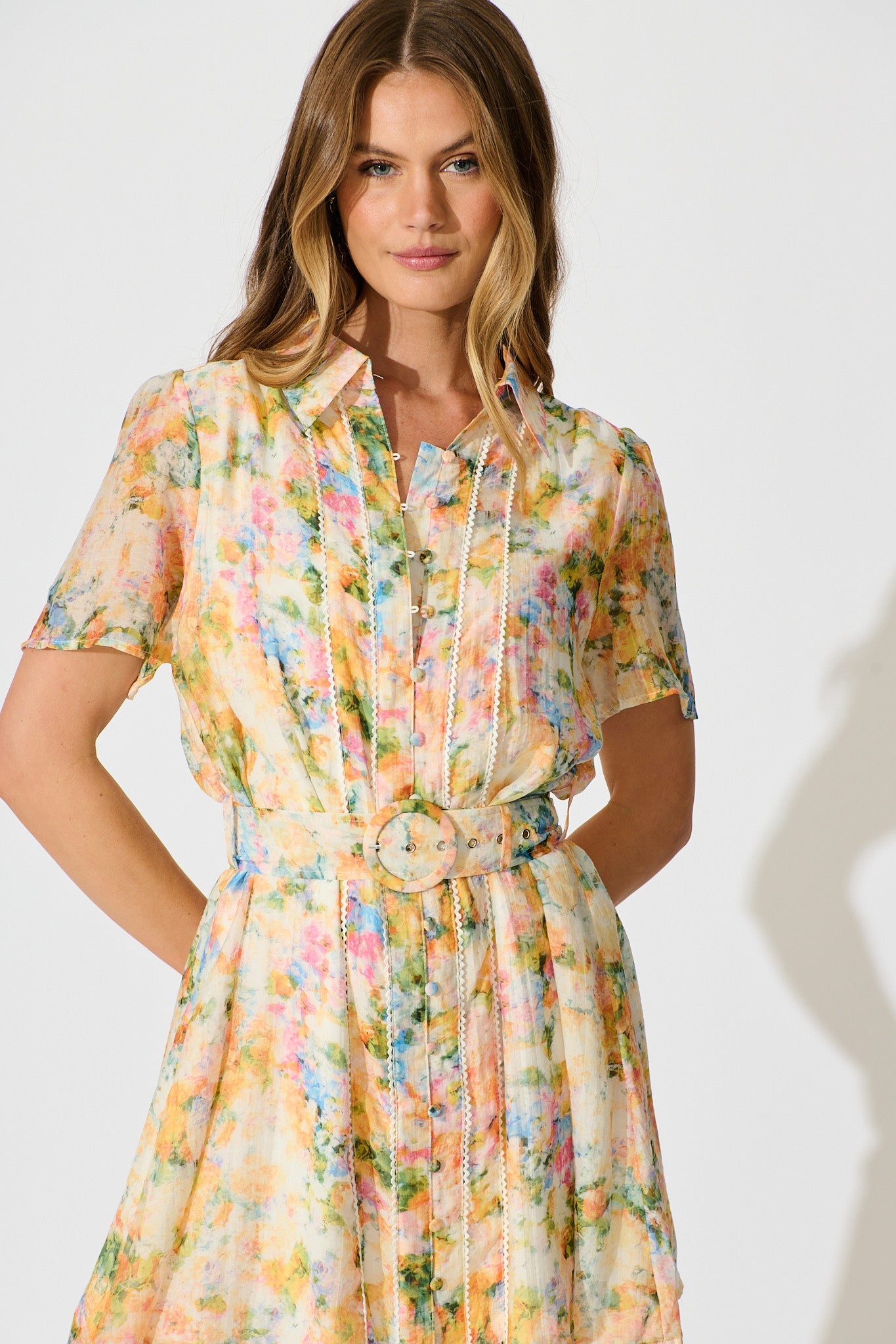 Luciana Shirt Dress in Multi Watercolour Floral