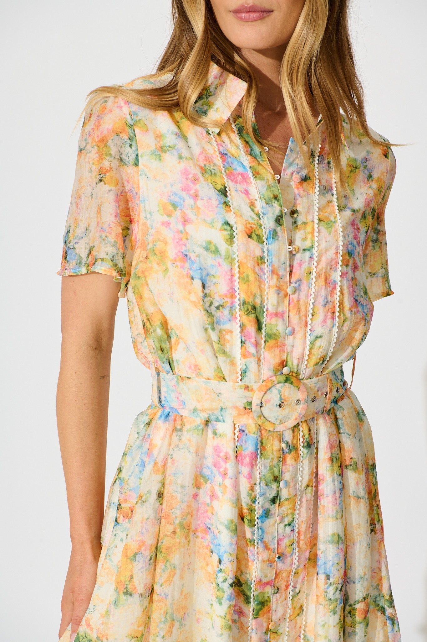 Luciana Shirt Dress in Multi Watercolour Floral