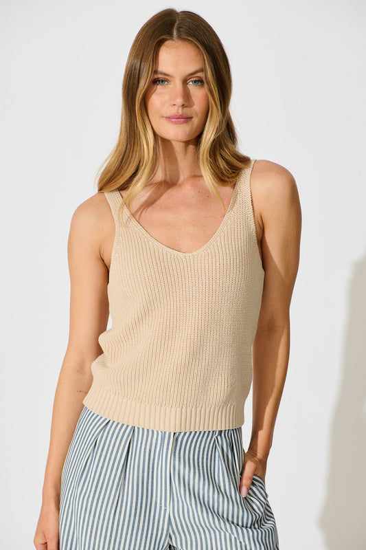 Lauretta Knit Top in Beige Cotton