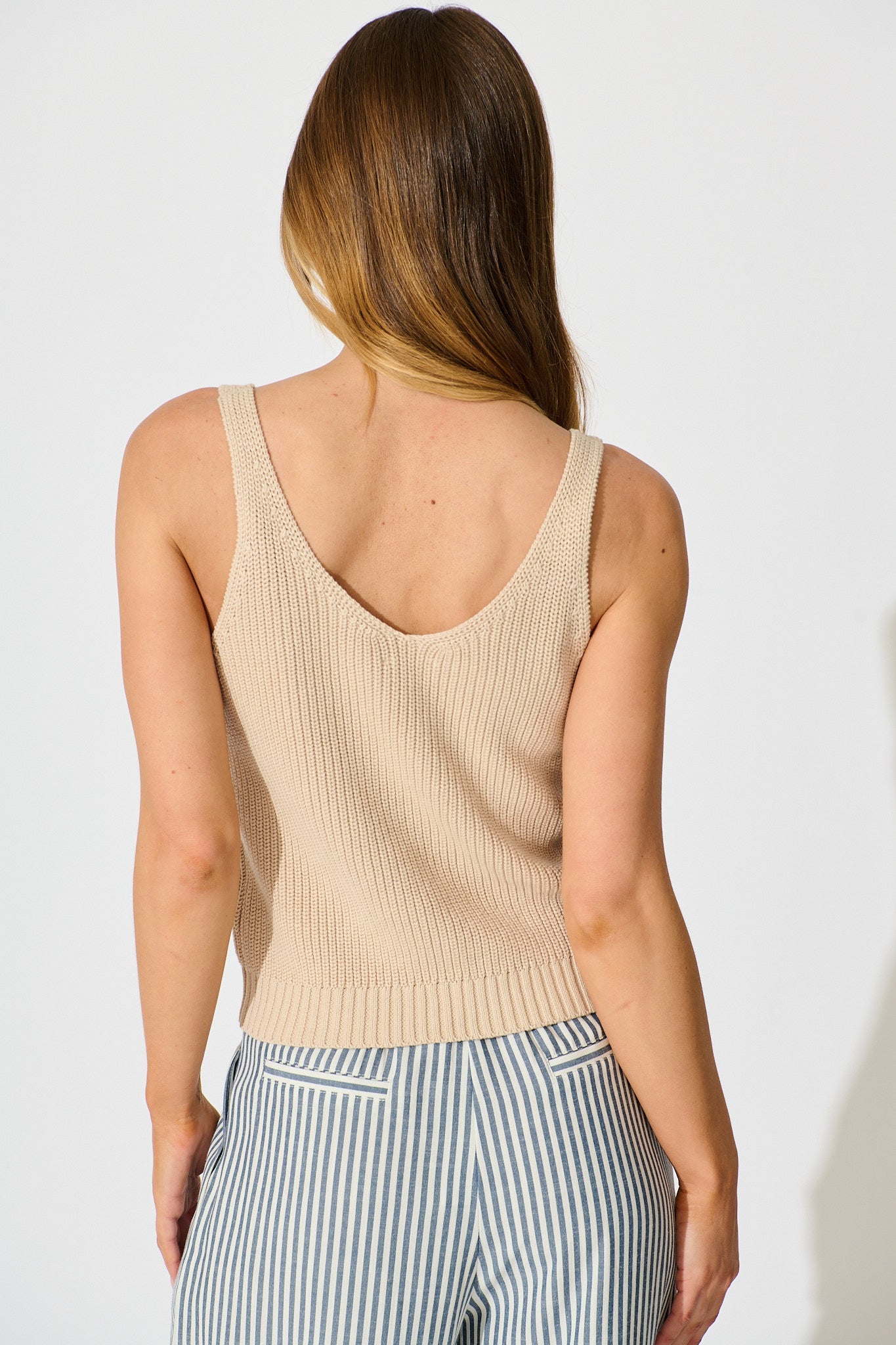 Lauretta Knit Top in Beige Cotton
