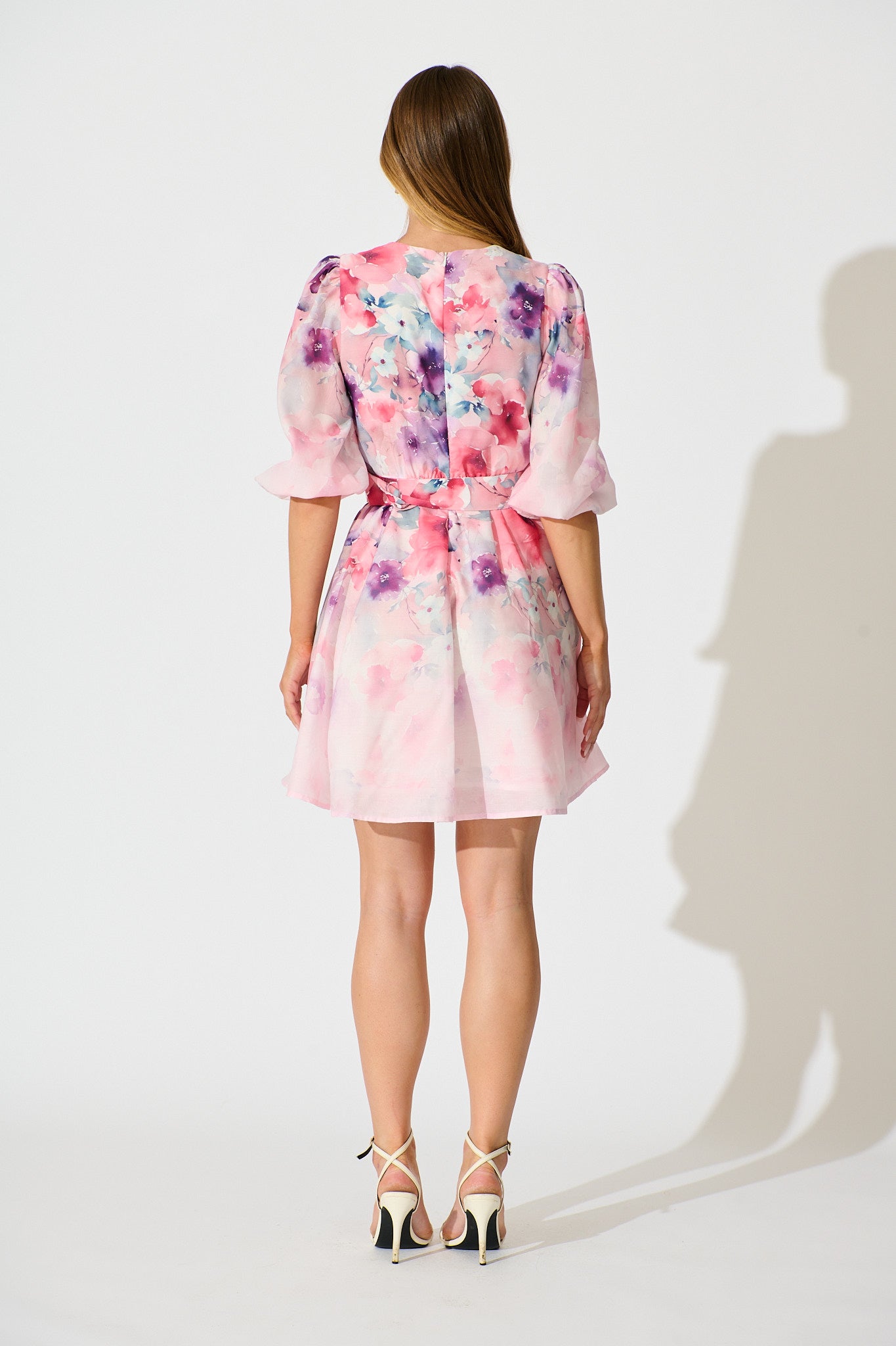 Floral Rhapsody Dress in Pink with Multi Floral Cotton Blend