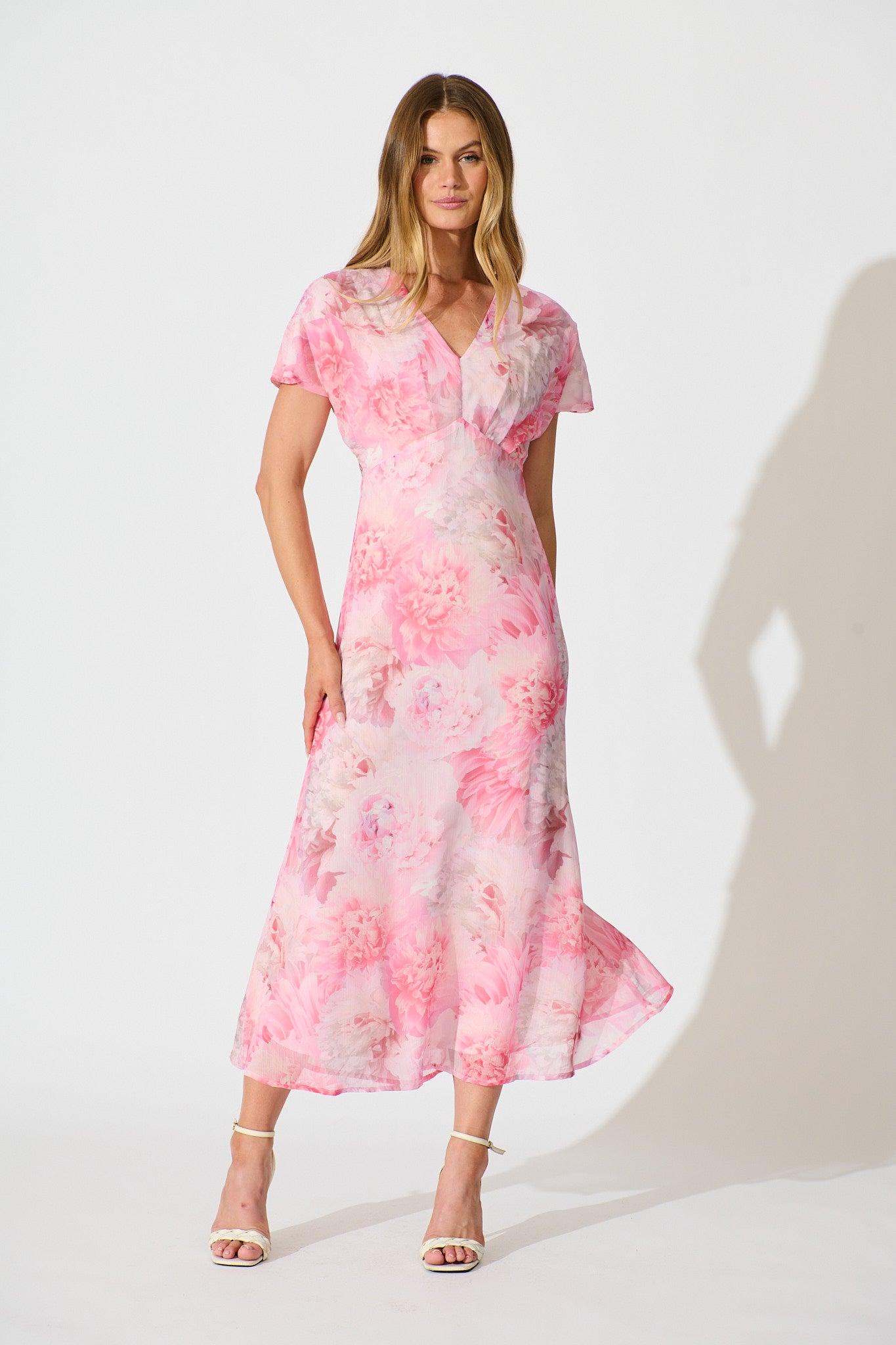Maelis Maxi Dress in Pink Floral Chiffon