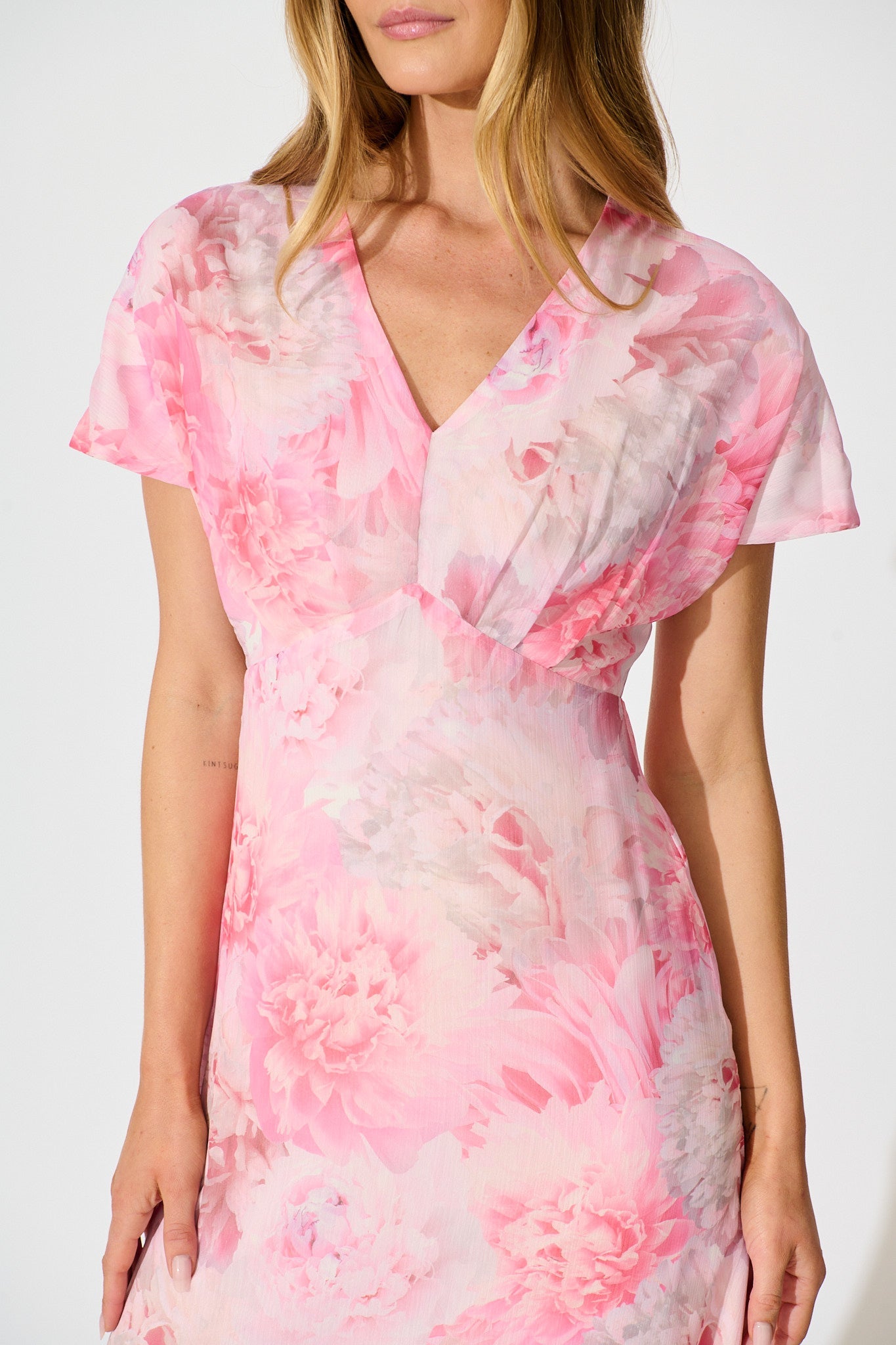 Maelis Maxi Dress in Pink Floral Chiffon