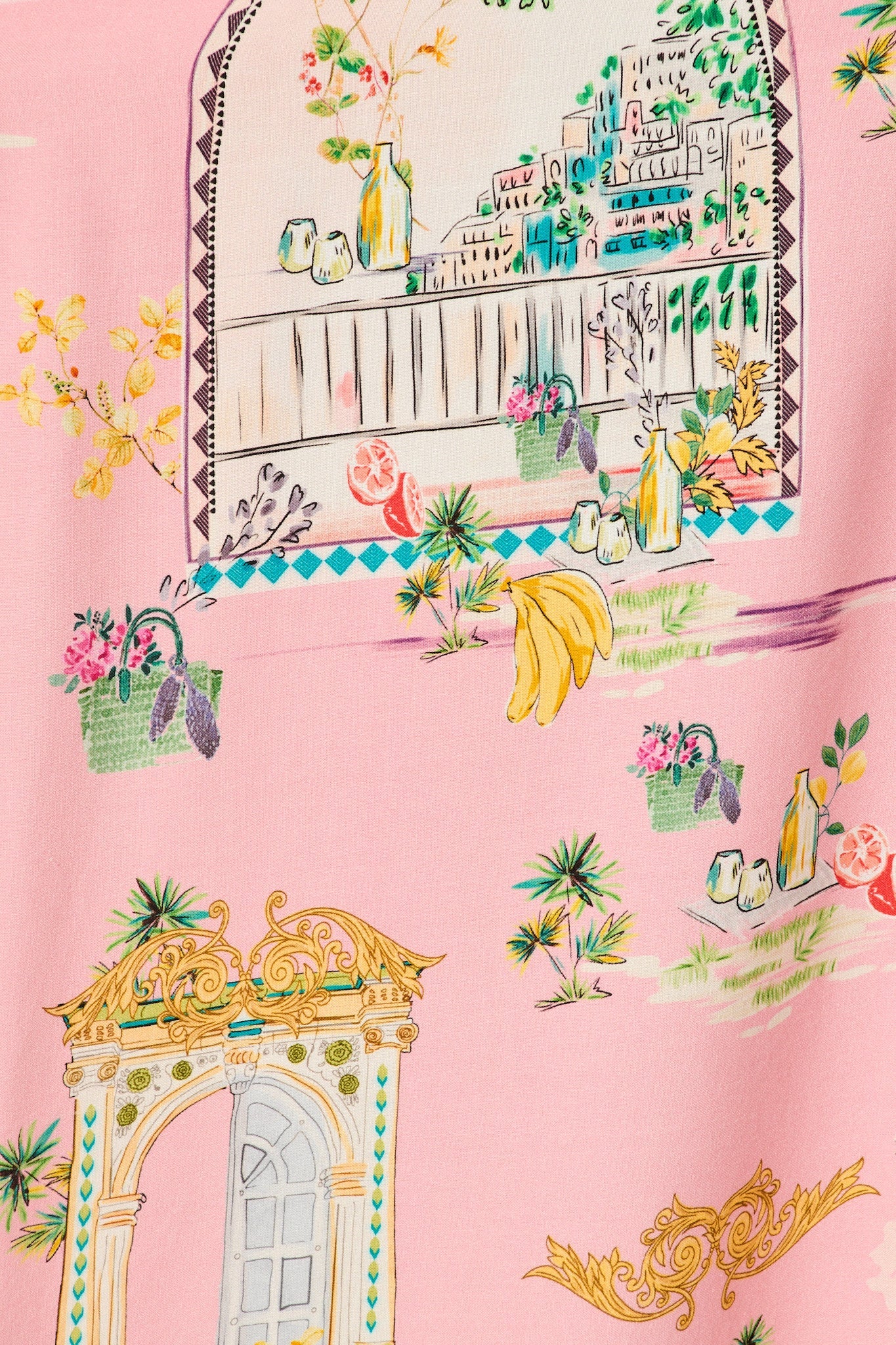 Henley Midi Shirt Dress in Pink Multi Print