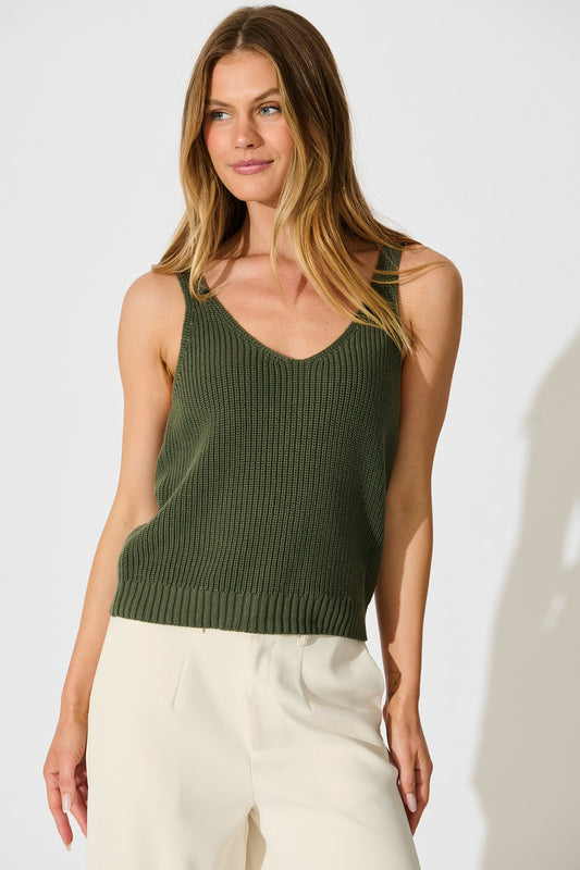 Lauretta Knit Top in Khaki Cotton