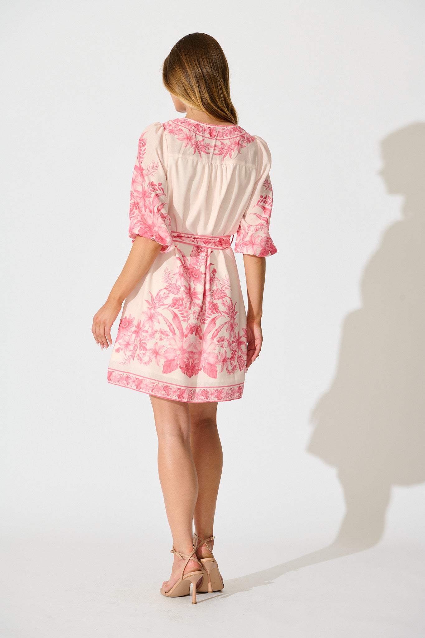 Talara Dress in Pink Floral Linen Blend