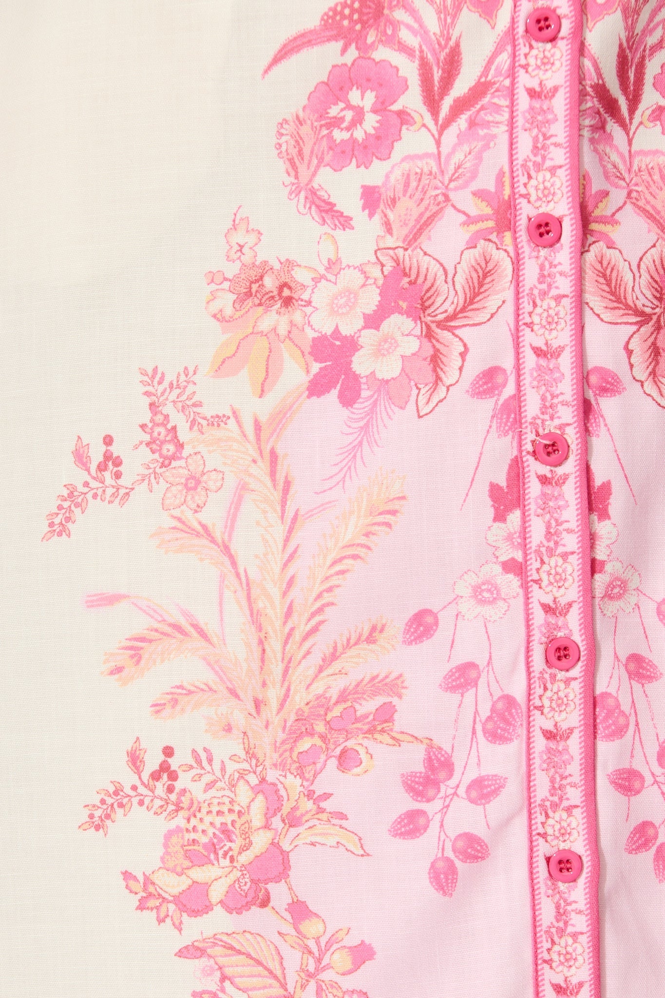 Aveta Midi Shirt Dress in Cream with Pink Floral Linen Blend