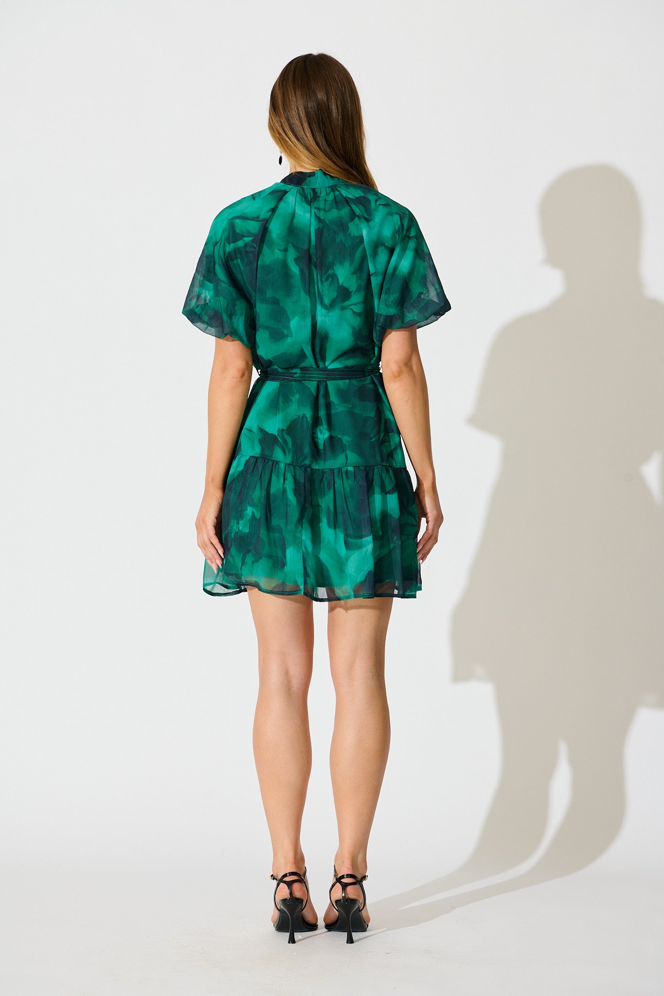 Dawnfall Dress in Green Watercolour Chiffon