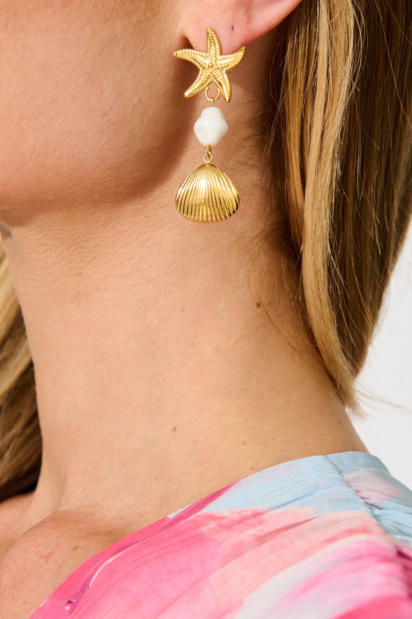 Starfish Embellished Drop Earrings in Gold