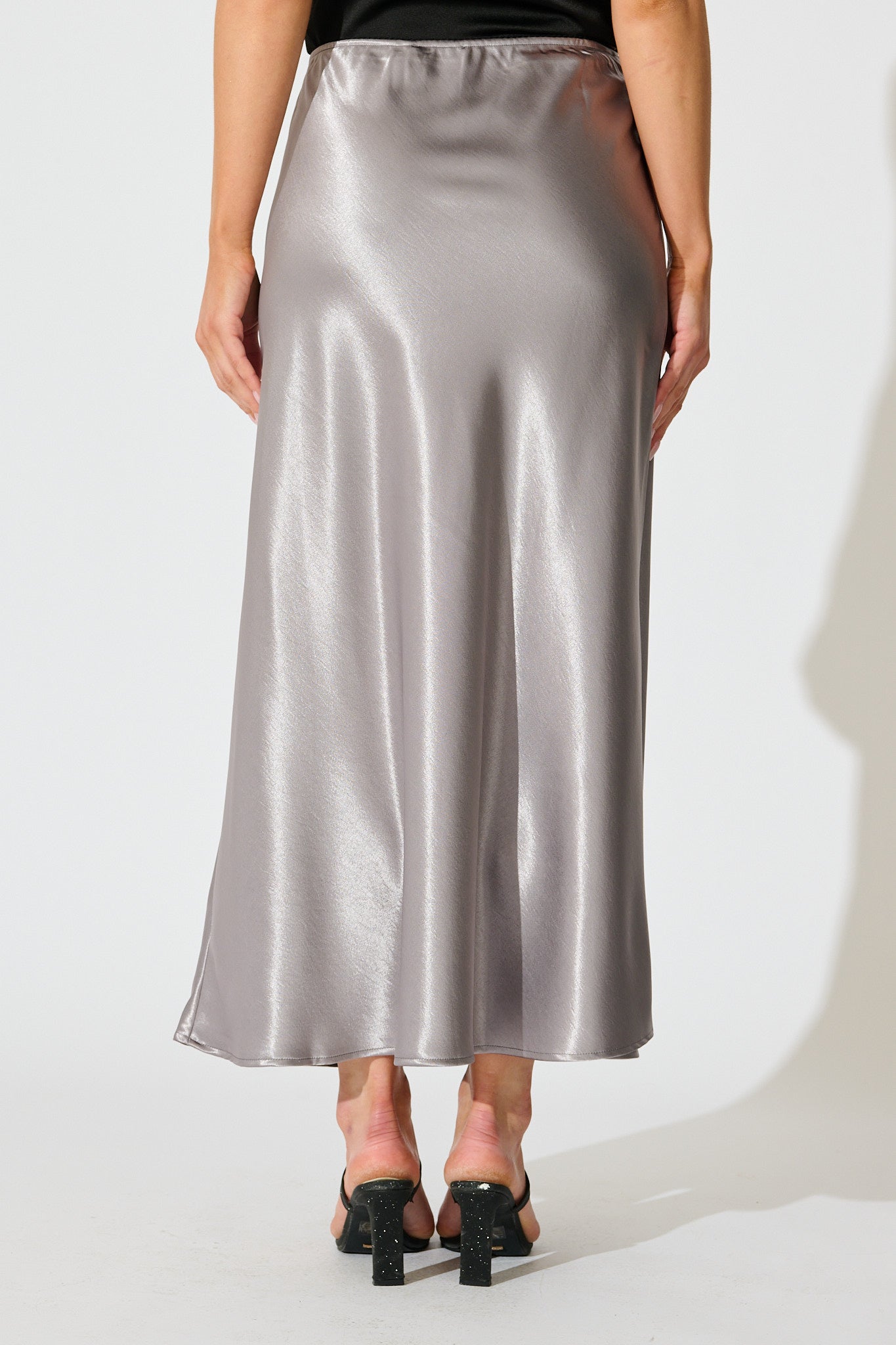 Satin Poise Midi Skirt in Grey