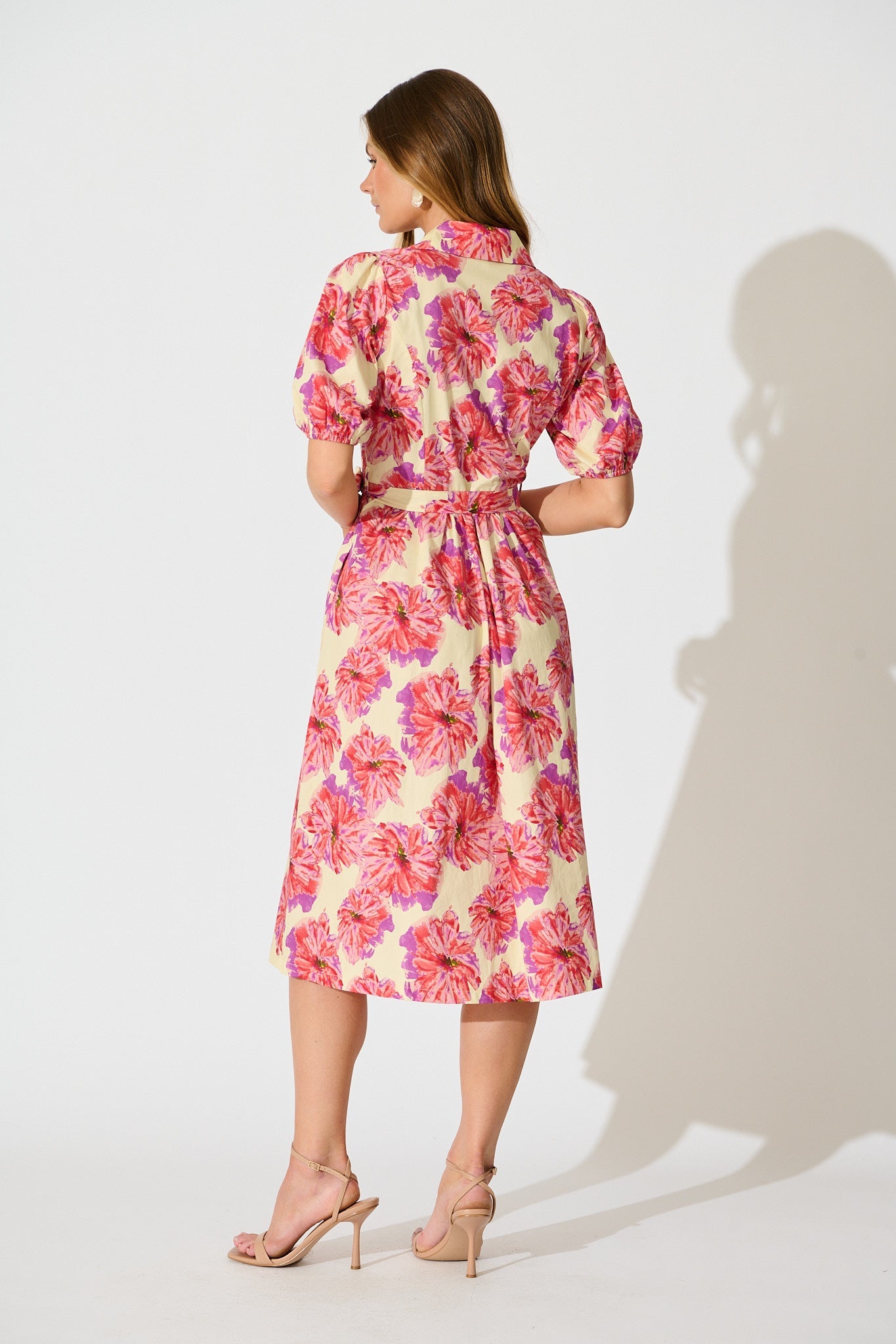 Arleth Midi Dress in Pink Floral Print Cotton