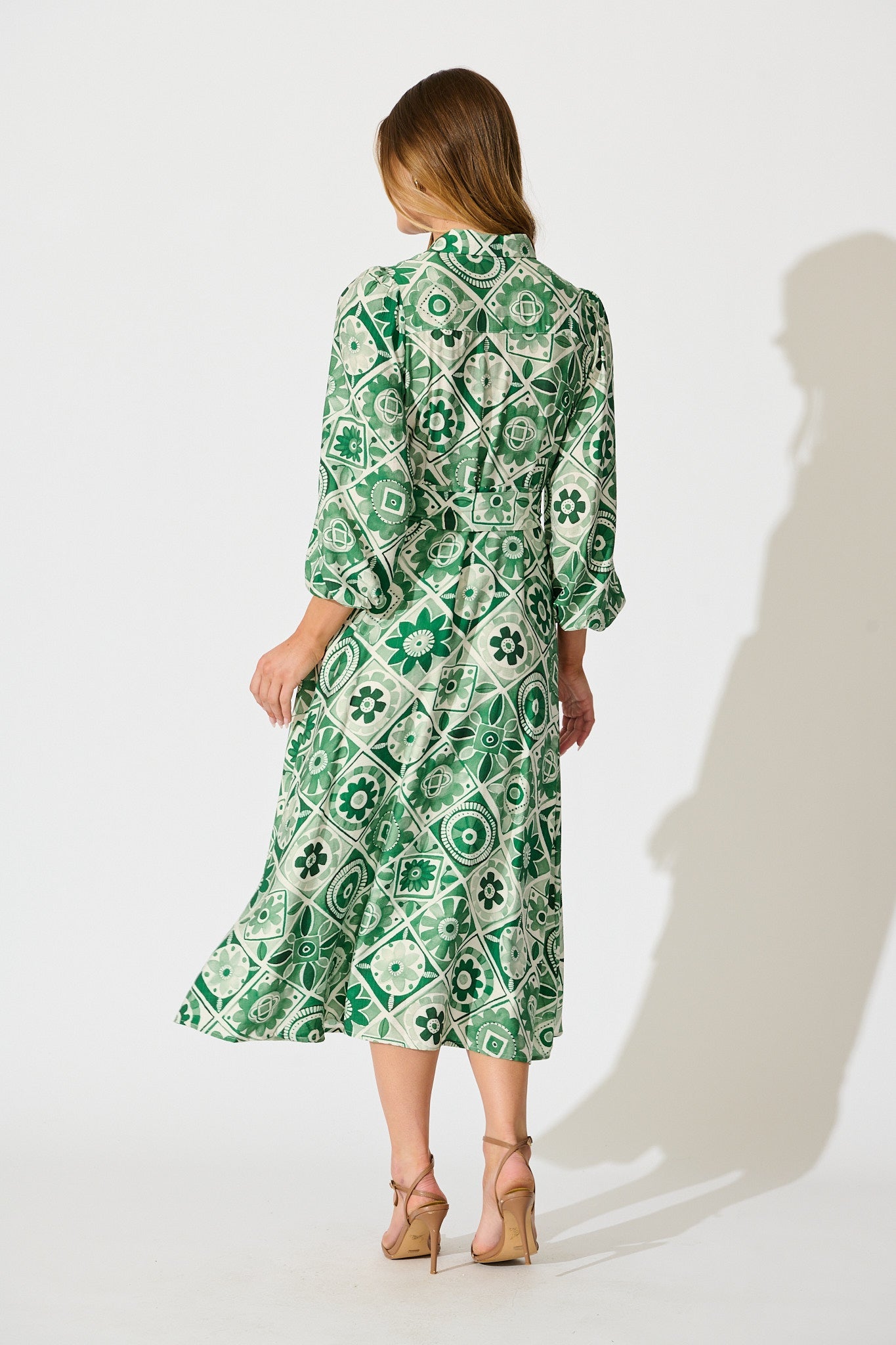 Syren Midi Shirt Dress in Green Tile Print