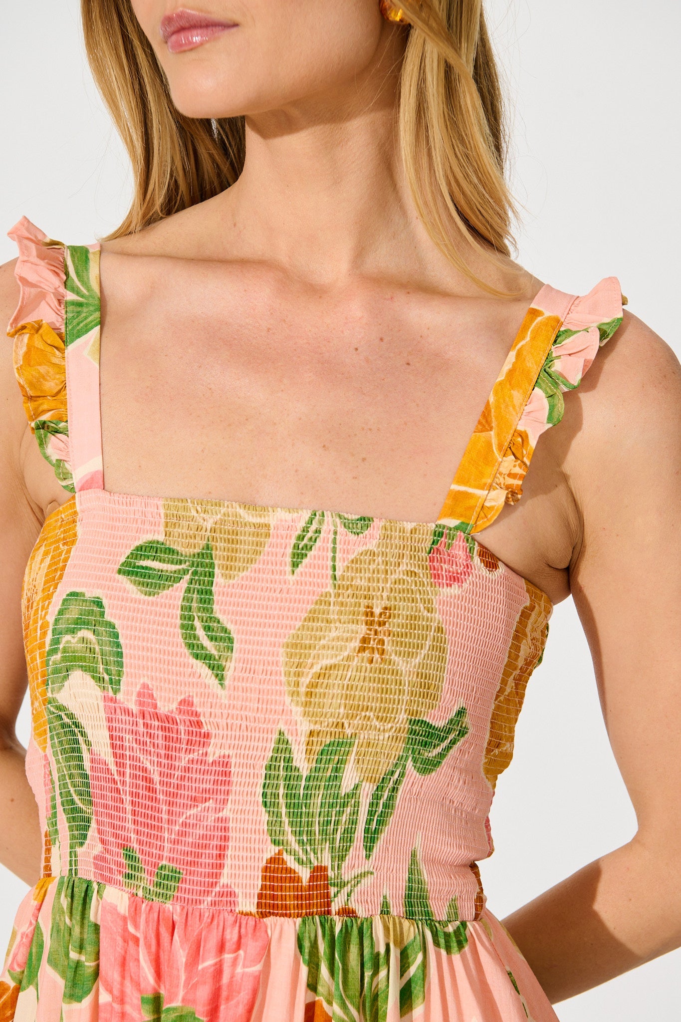 Ellamae Maxi Sundress in Peach Floral Cotton