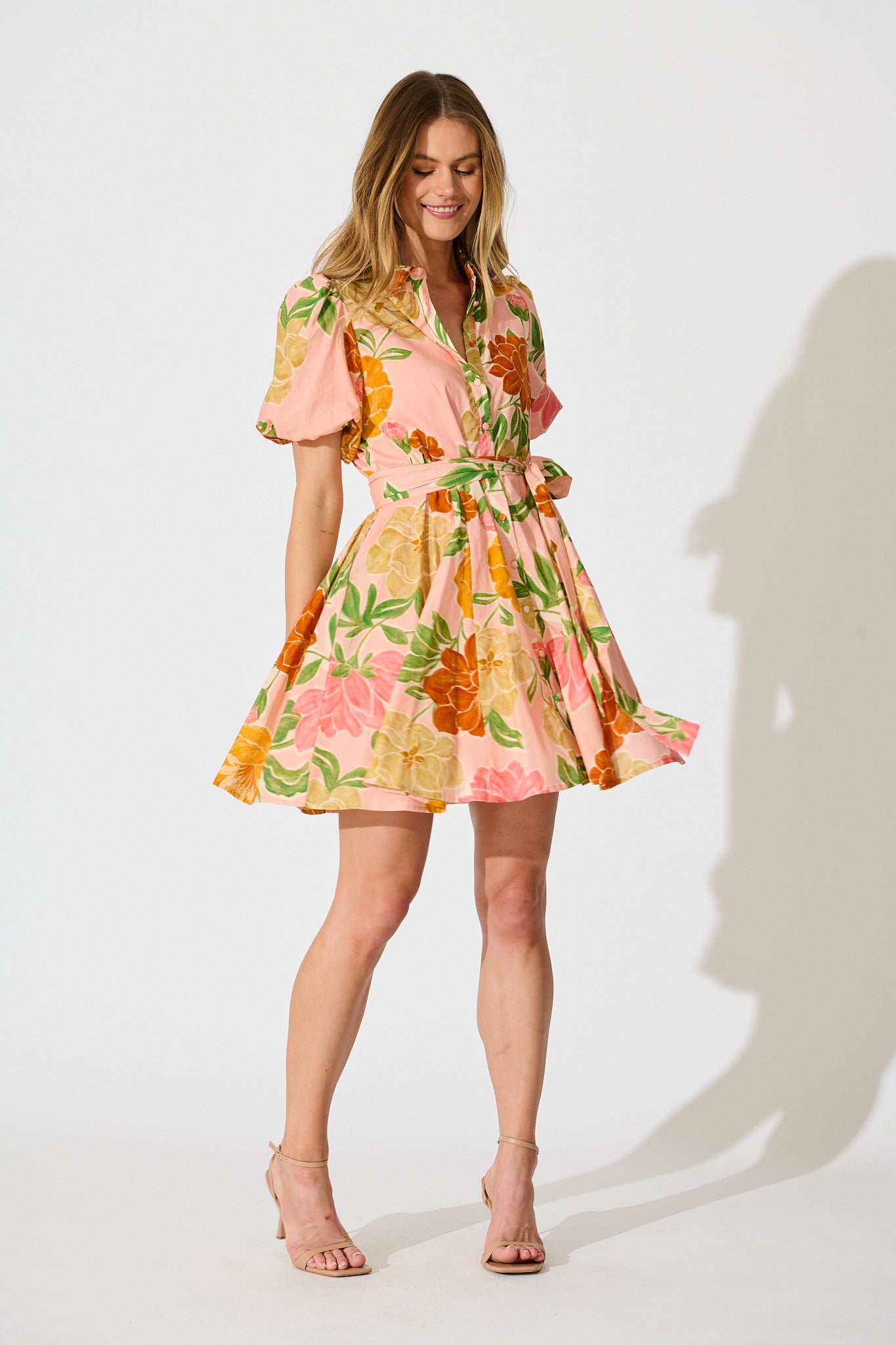 Beck Shirt Dress in Peach Floral Cotton