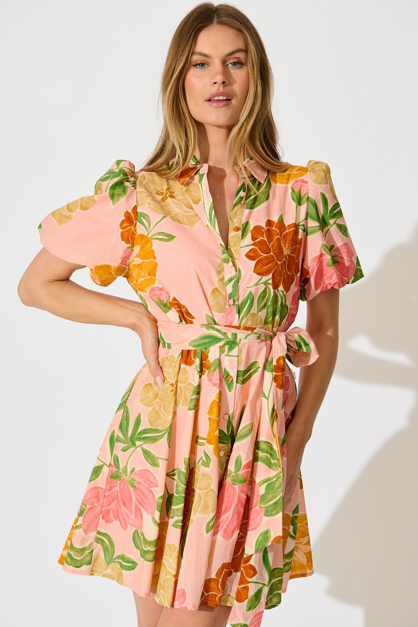 Beck Shirt Dress in Peach Floral Cotton